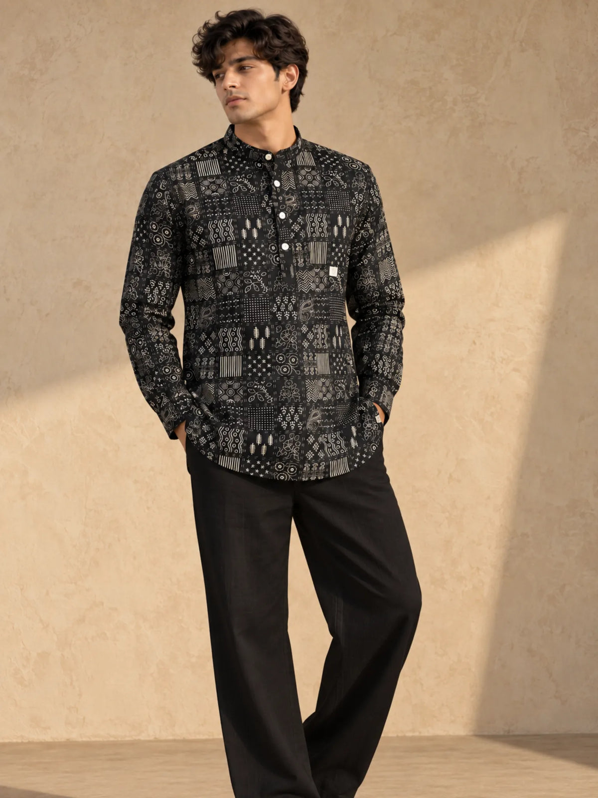 Black Mandala Art Short Kurta