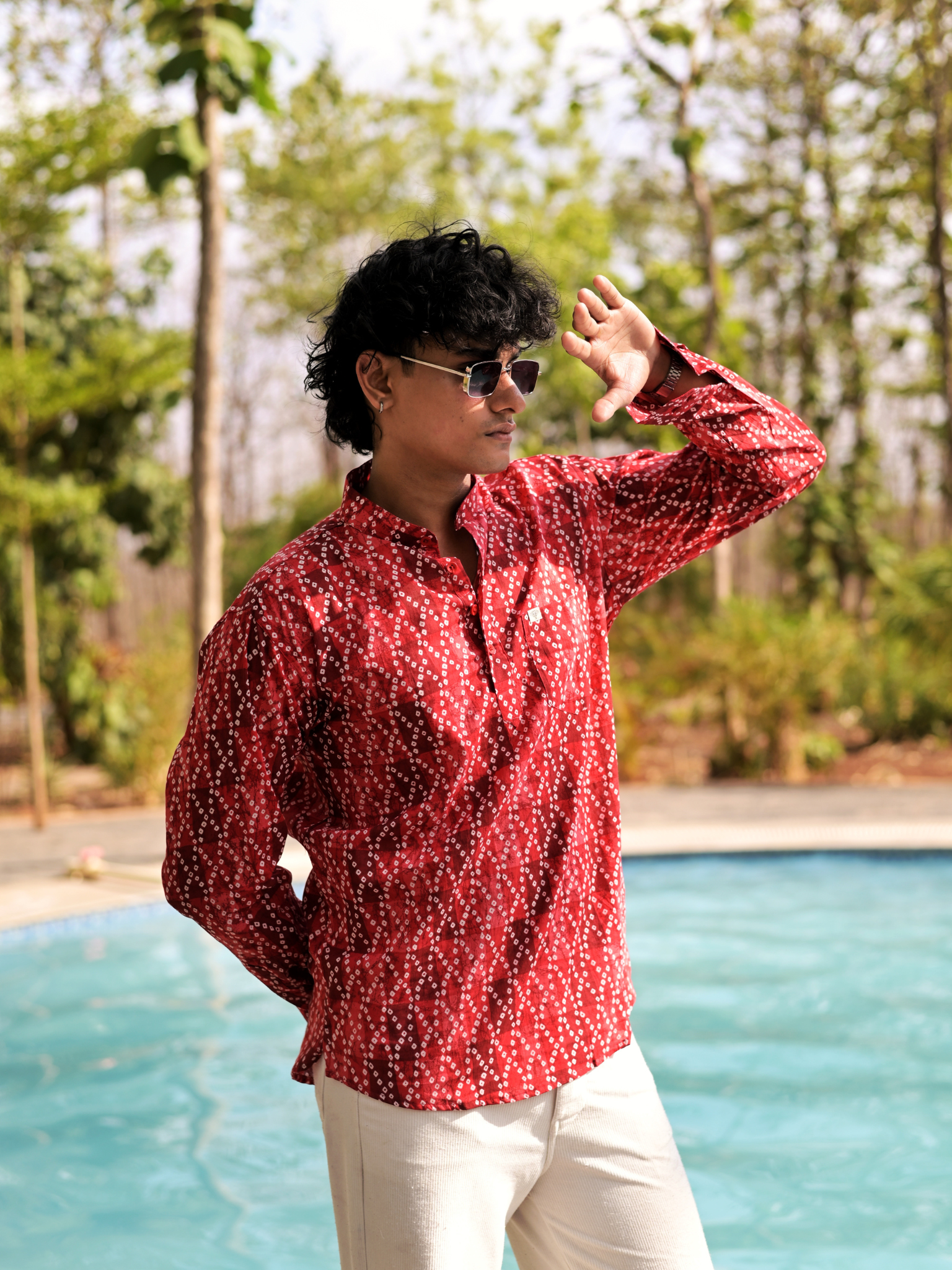 Maroon Bandhani short kurta