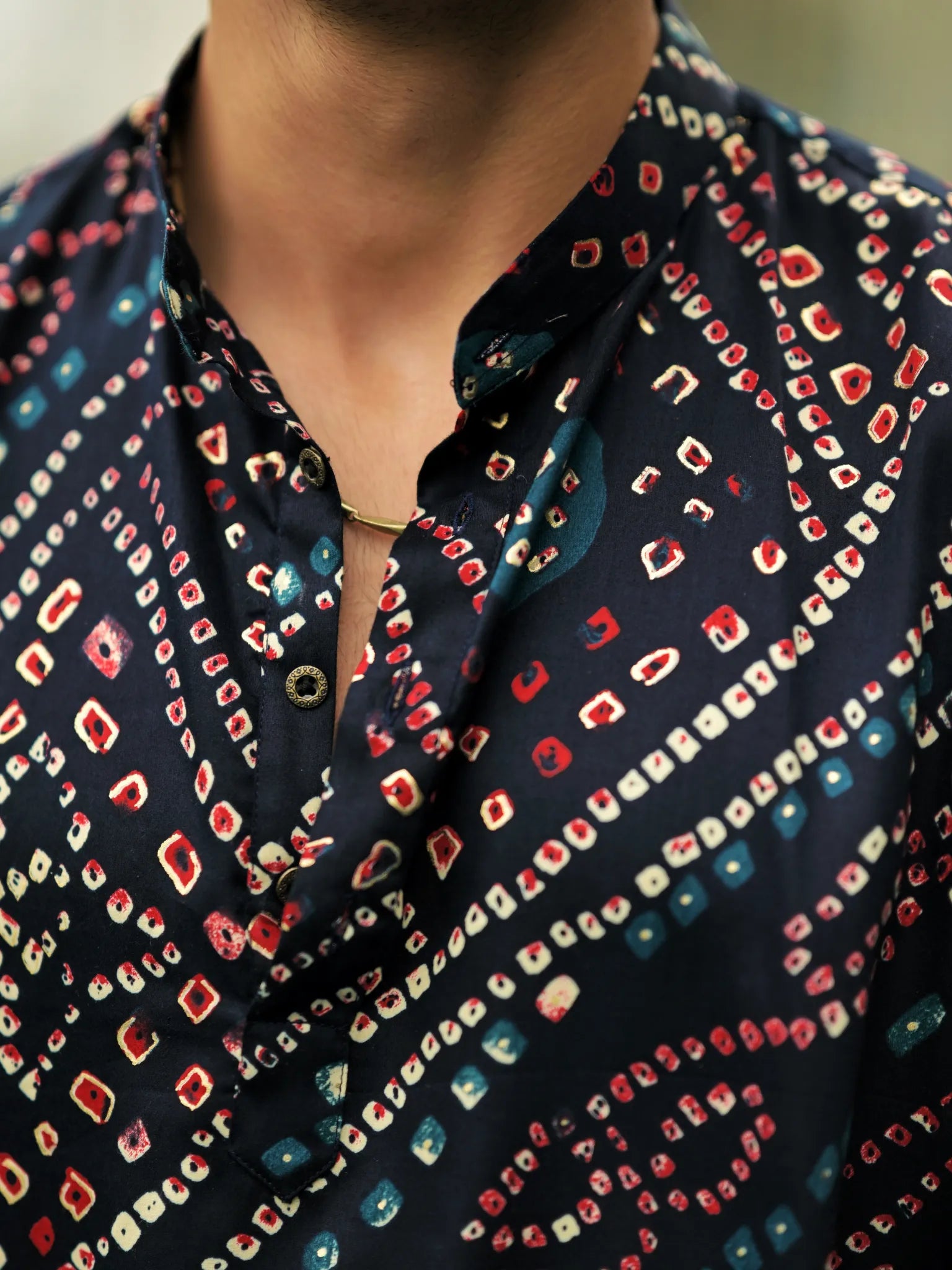 HUESFAB Indigo grid short kurta