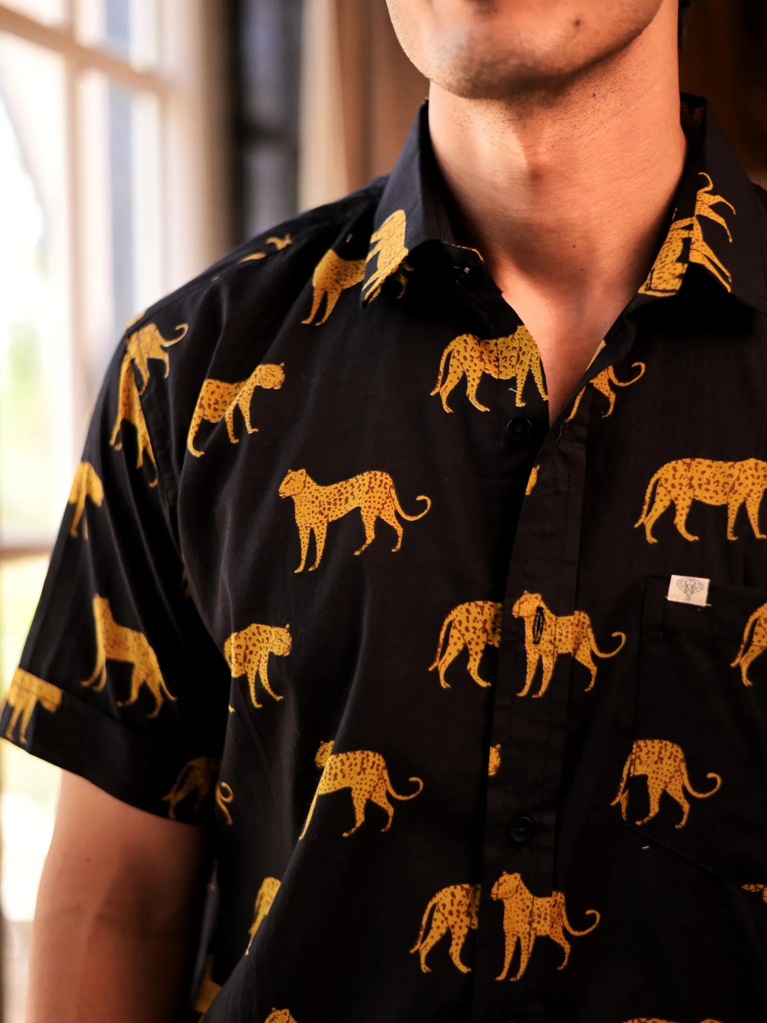 Black-yellow Cheetah half Sleeves Shirt