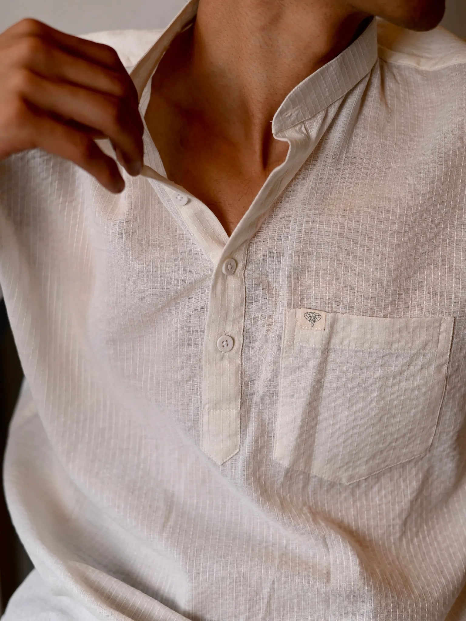 White Kantha thread work Short Kurta