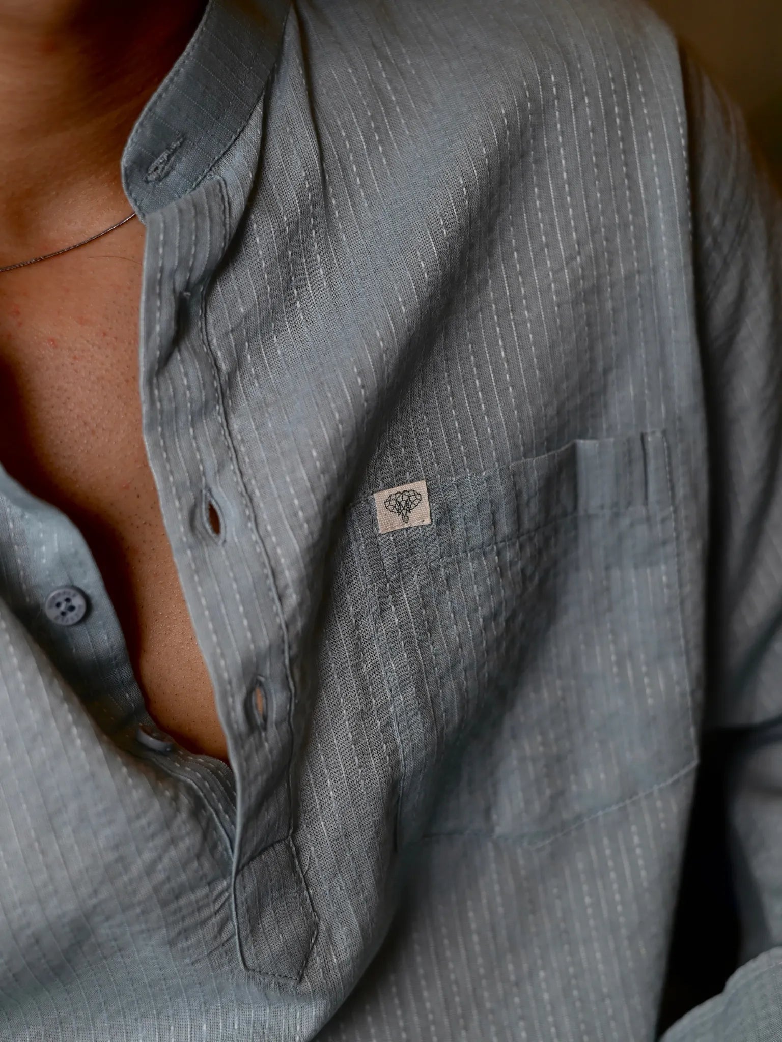 Sky Blue Kantha thread work Short Kurta