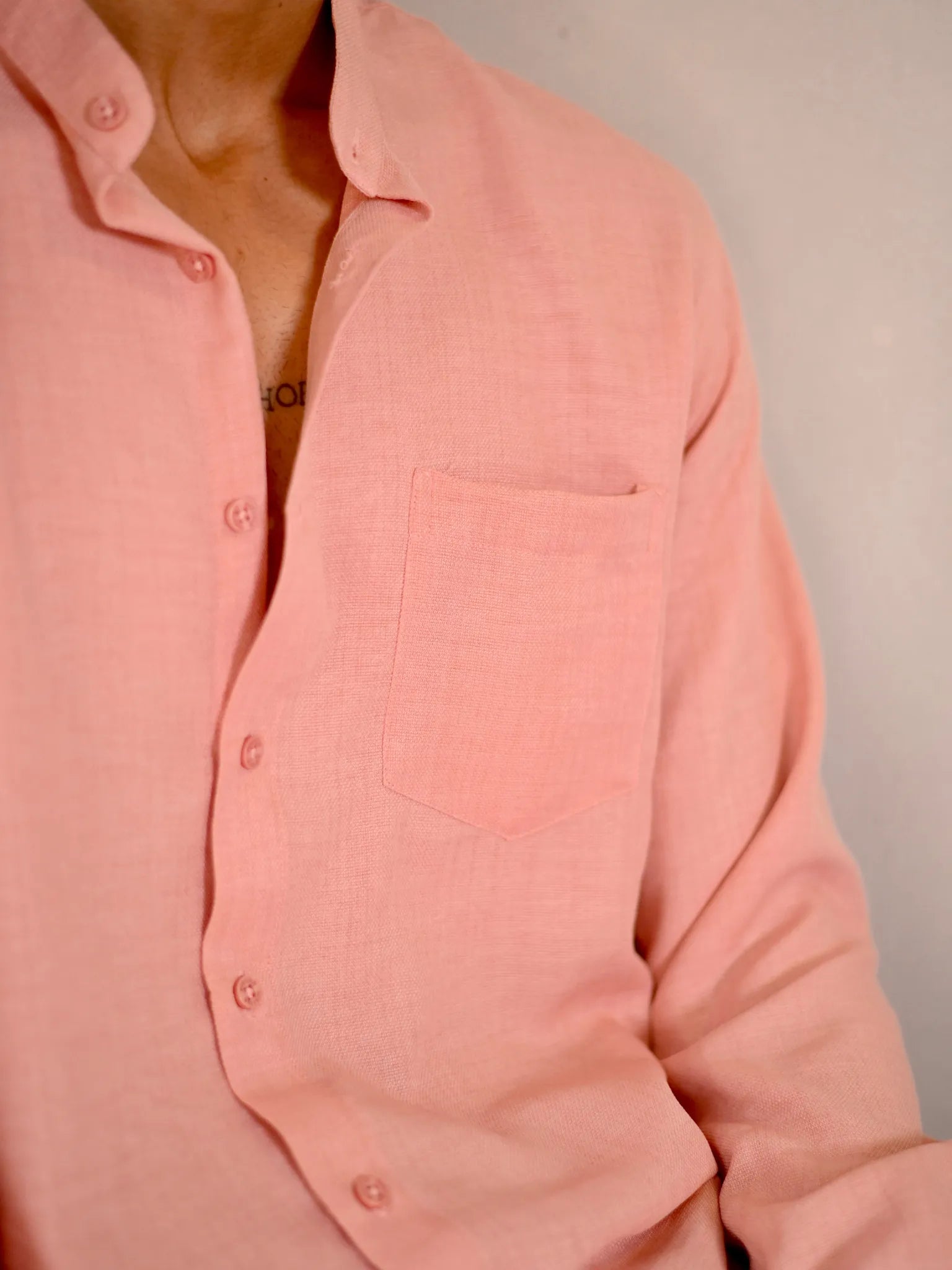 Baby Pink Linen Blend Mandarin collar Full Sleeves Shirt