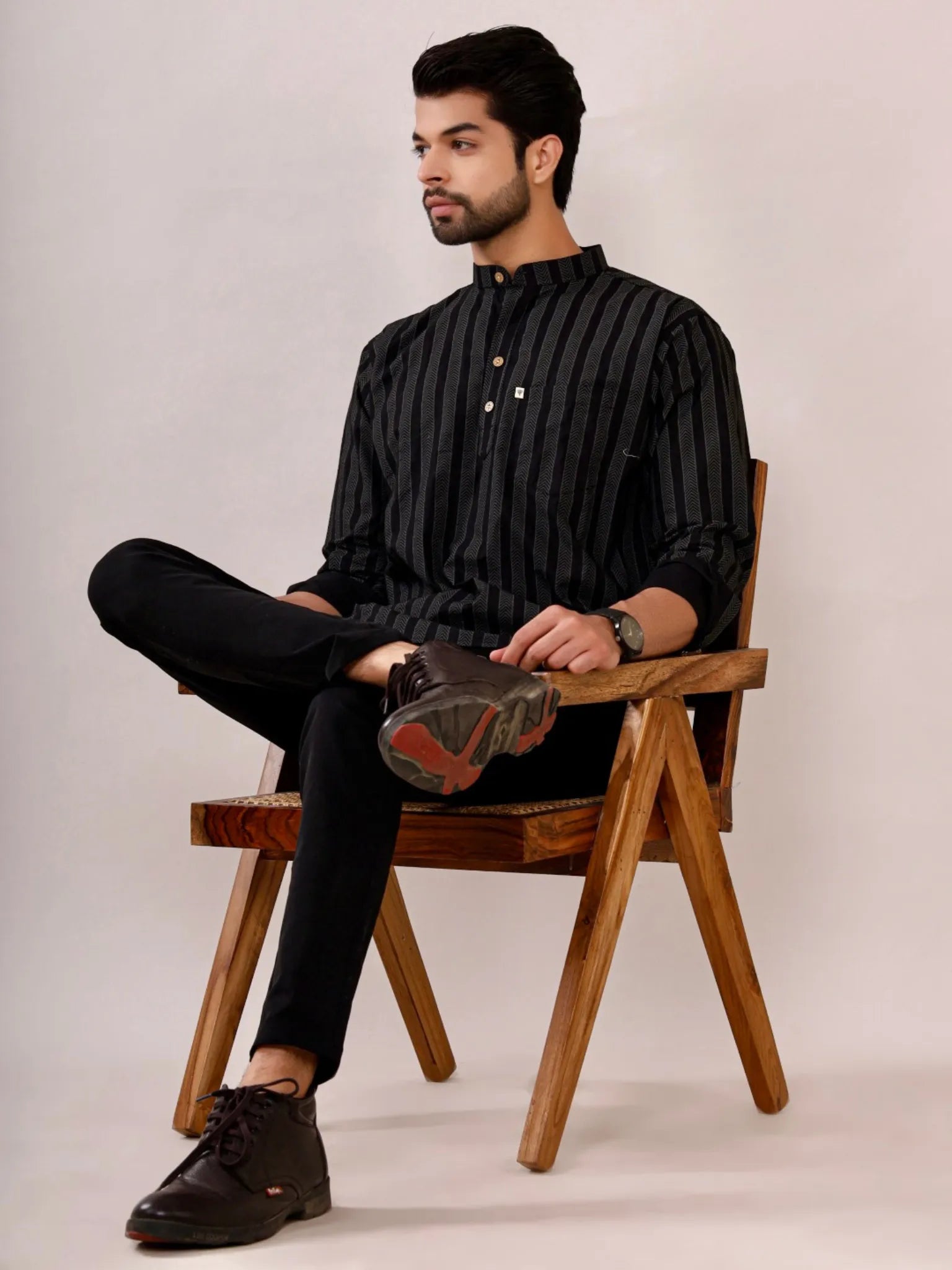 black grey lining short kurta