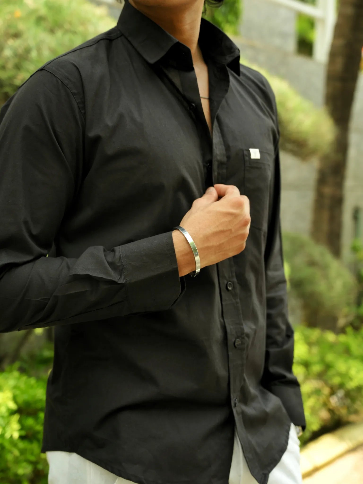 Black Solid Cotton Full Sleeves Shirt