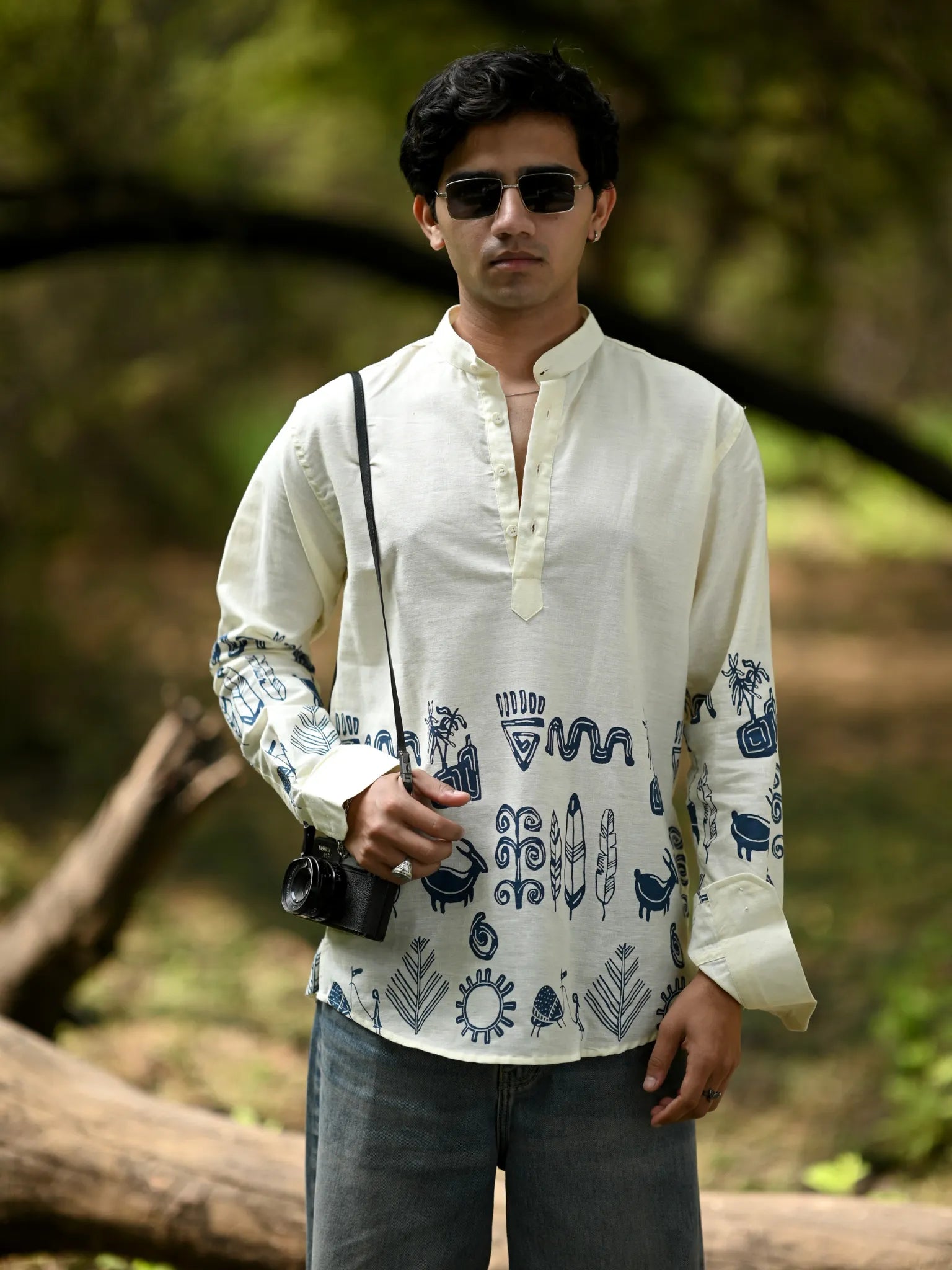 Blue Tribal Printed Cotton short kurta