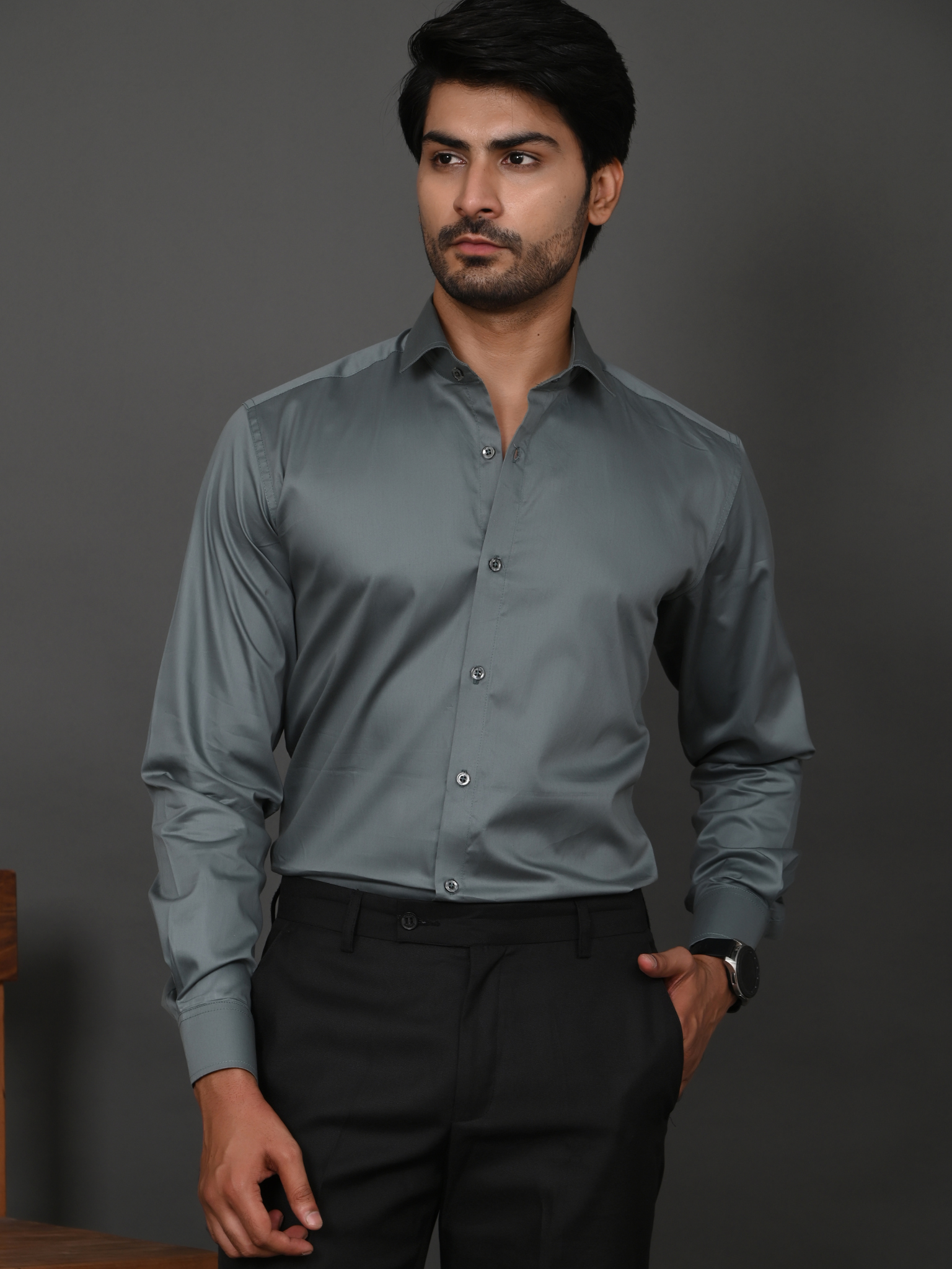 Fossil Grey Elite Satin Shirt