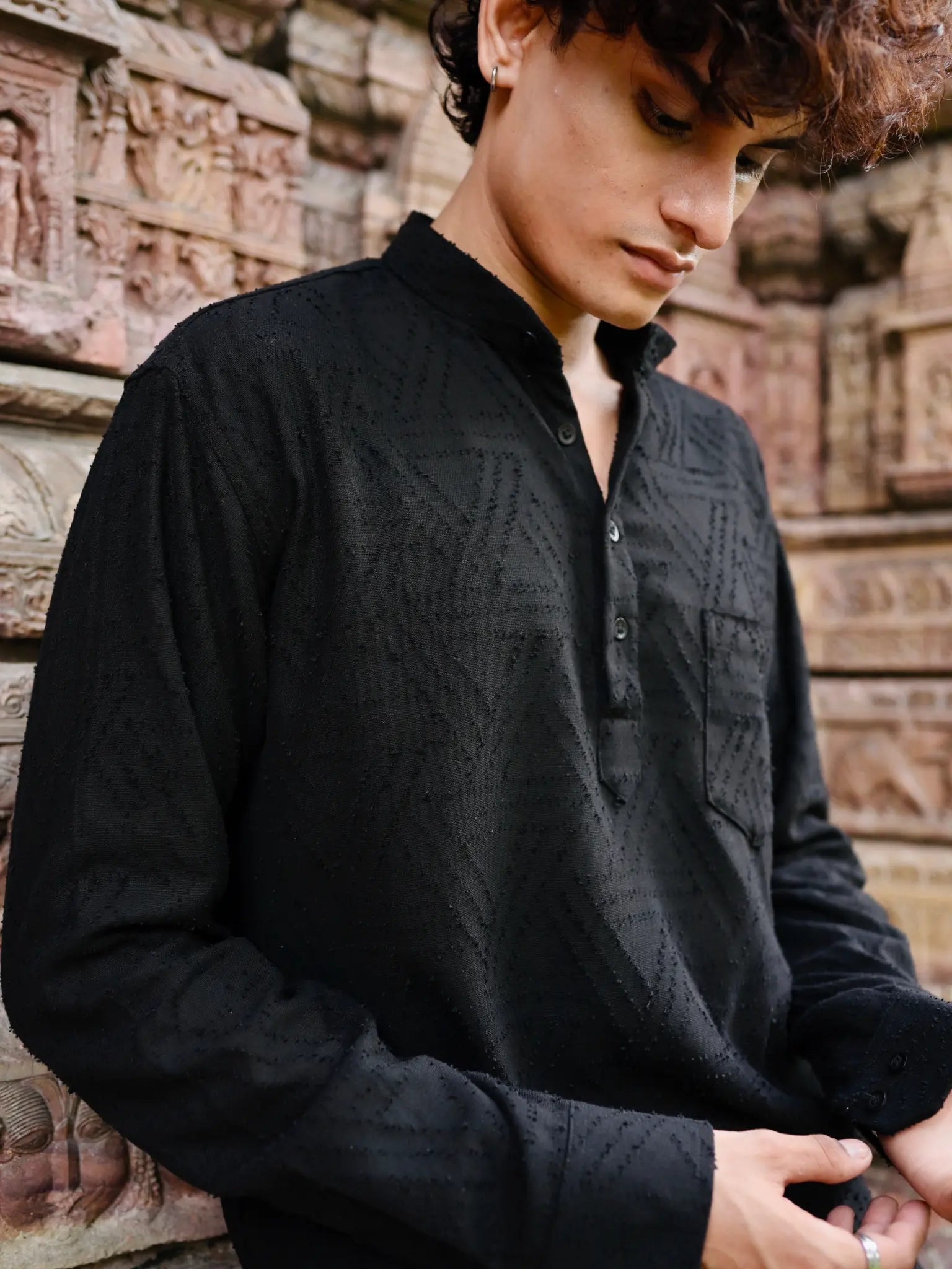 Black Rugged Denim Short Kurta