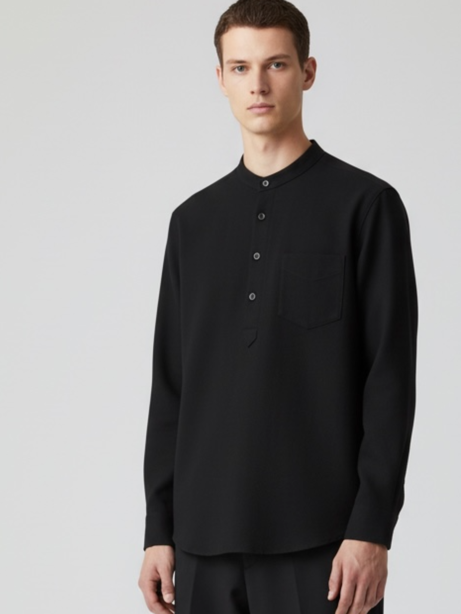 Black Linen Blend textured Short Kurta