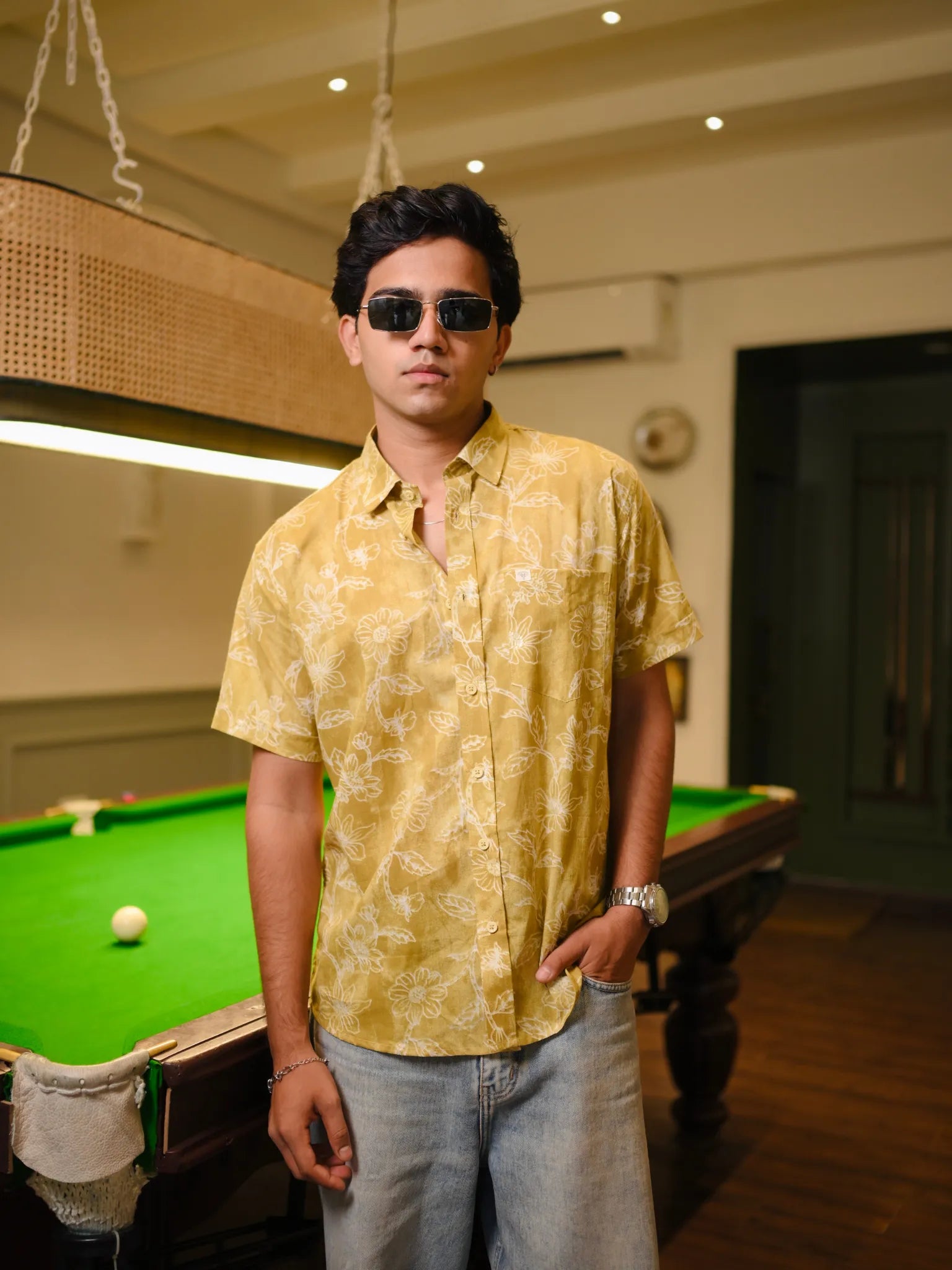 LIME TIEDYE FLORAL PRINTED HALF SHIRT