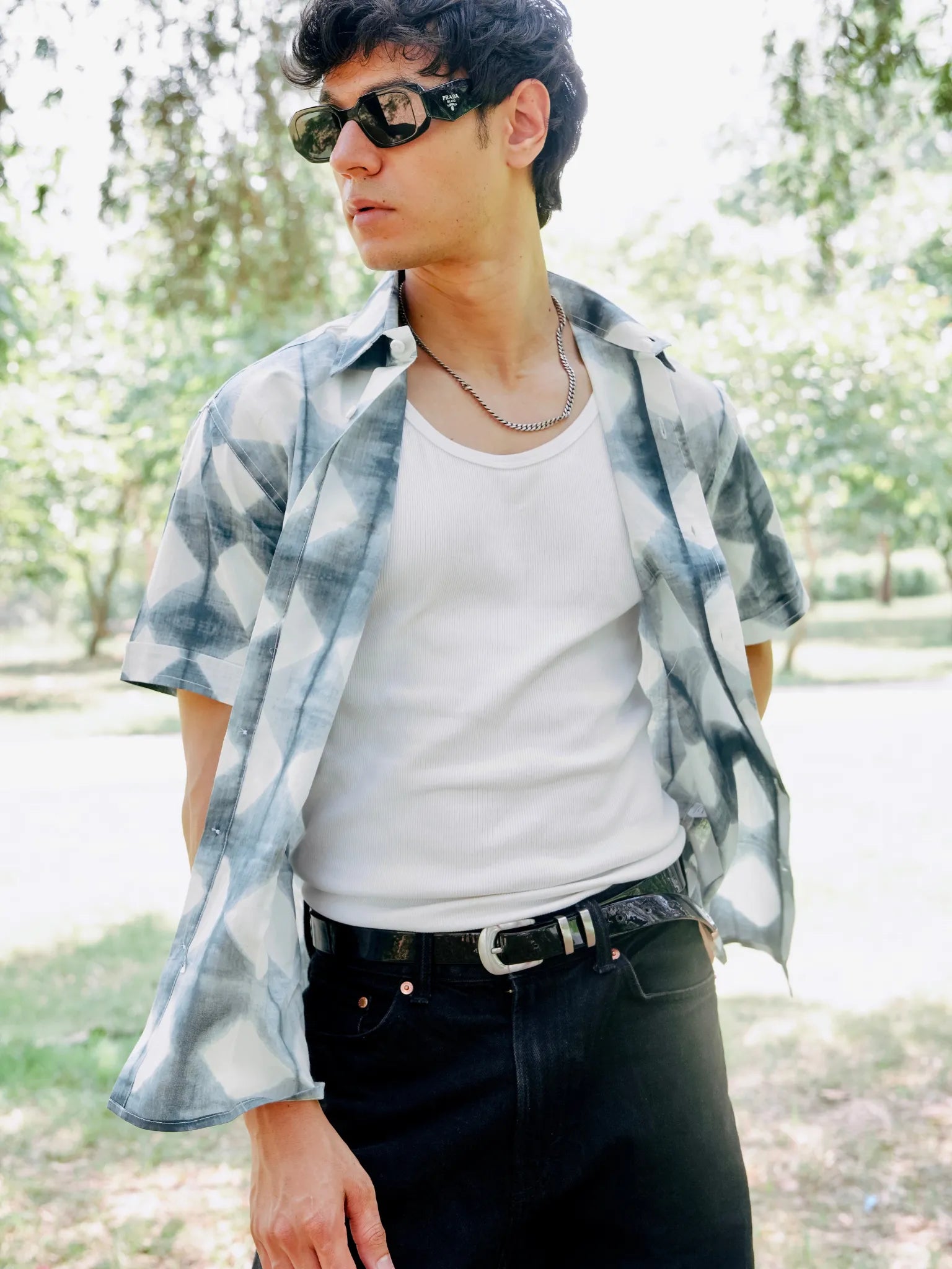 Grey Block Art Half Sleeves Shirt
