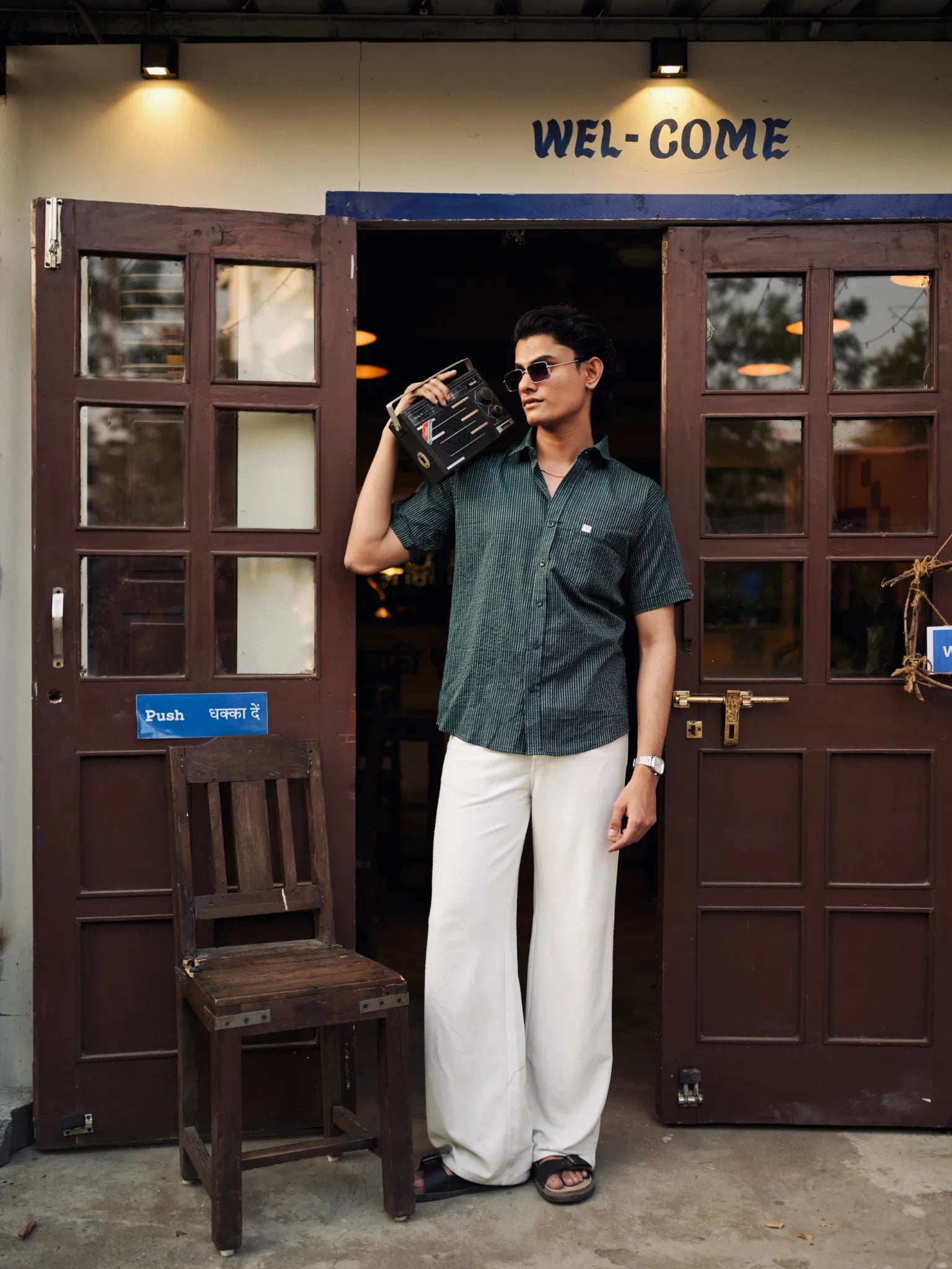 Olive kantha Half Sleeves Shirt