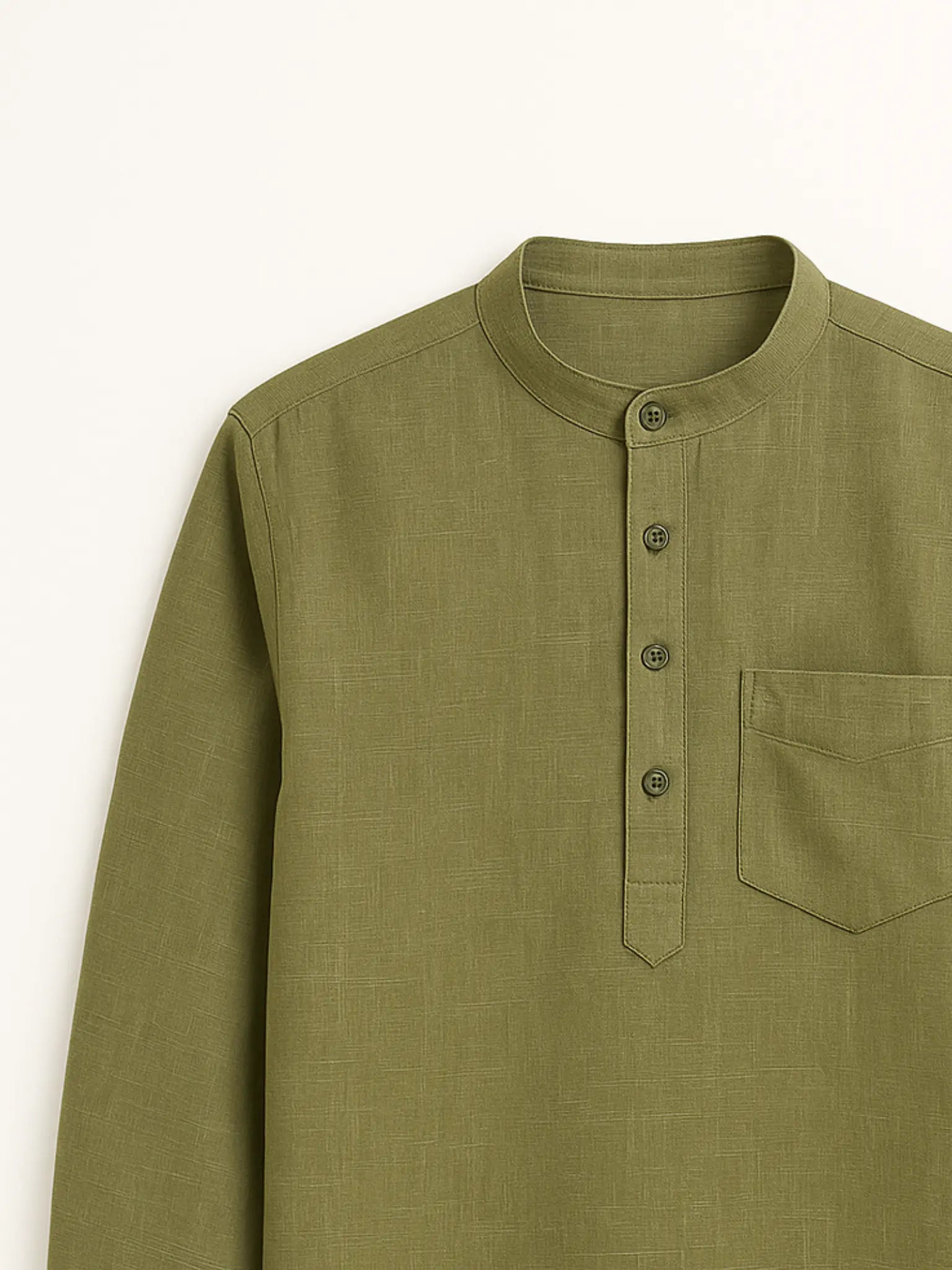 Olive Linen Blend textured Short Kurta