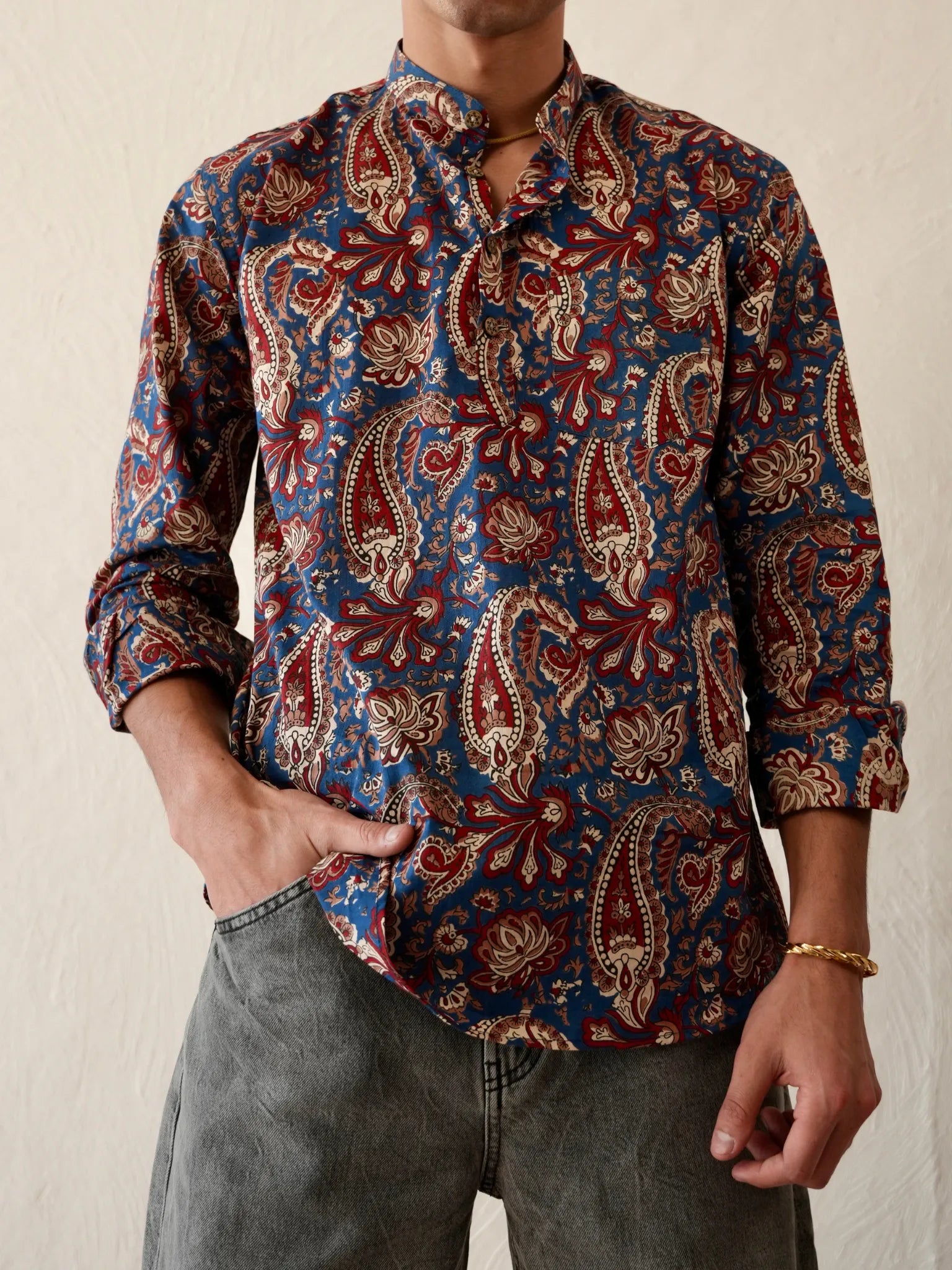 Blue Red Paisley Short Kurta