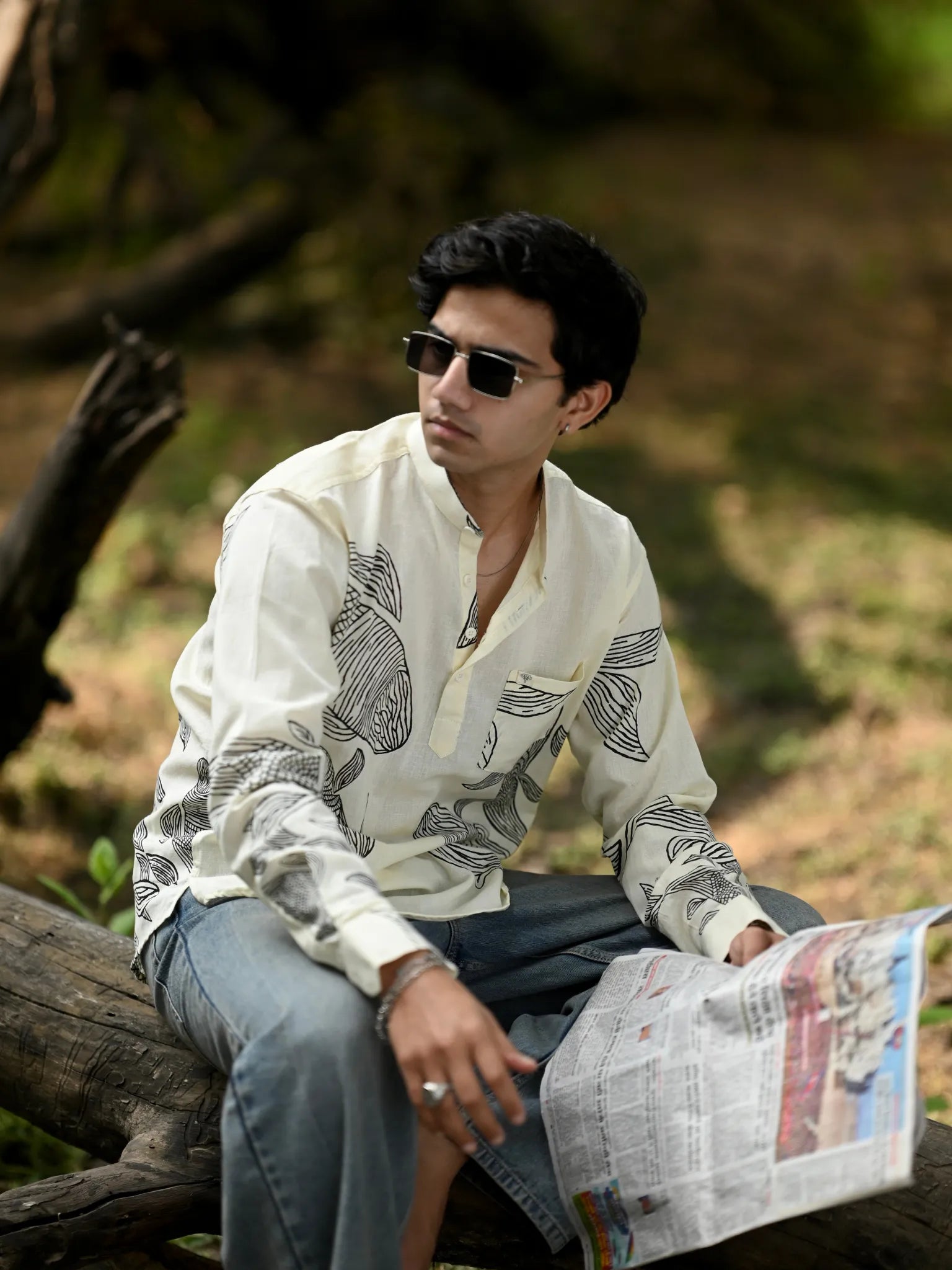 Blue Tribal Printed Cotton short kurta