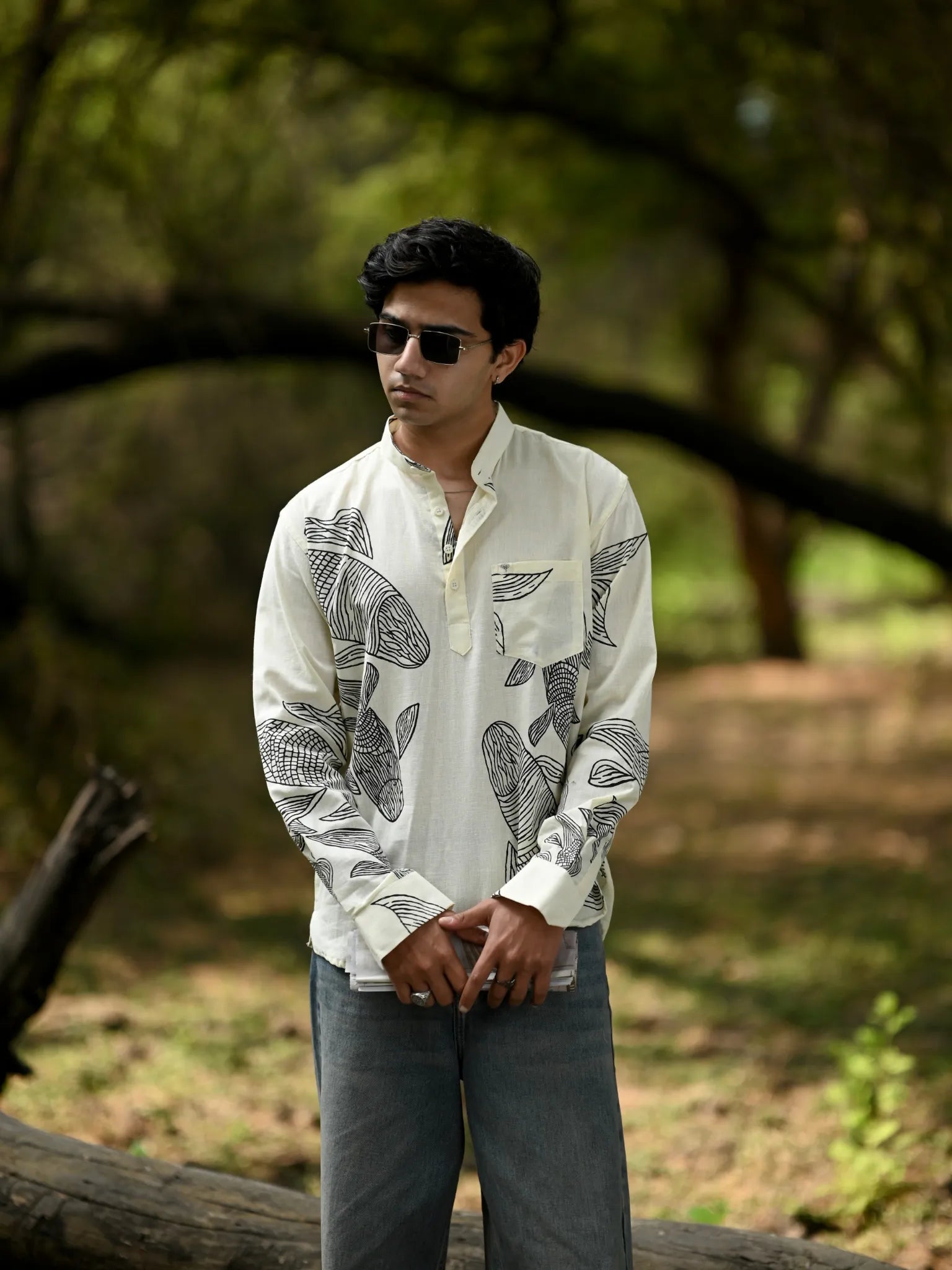 Black Fish Printed Cotton short kurta