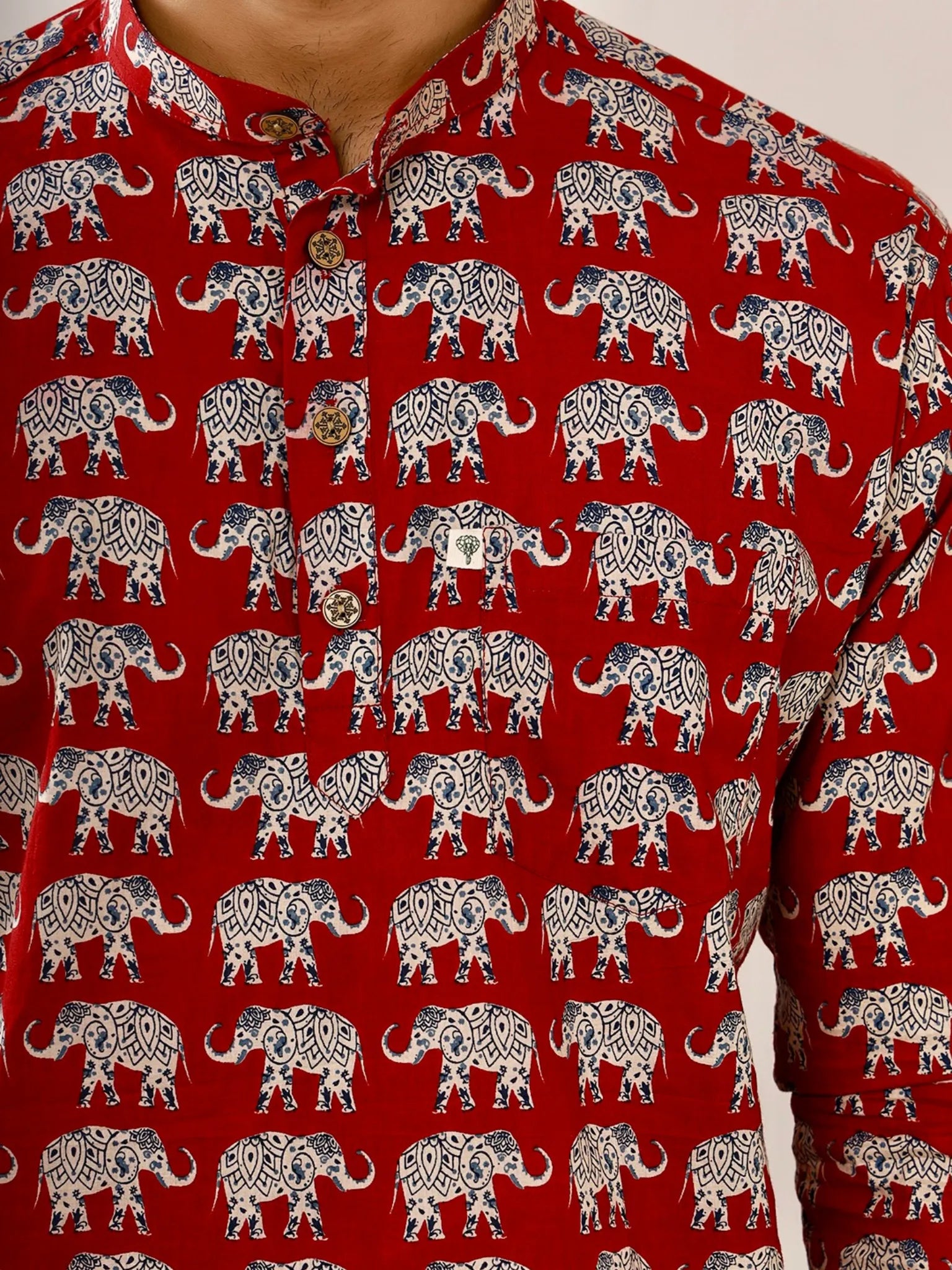 red elephant printed short kurta