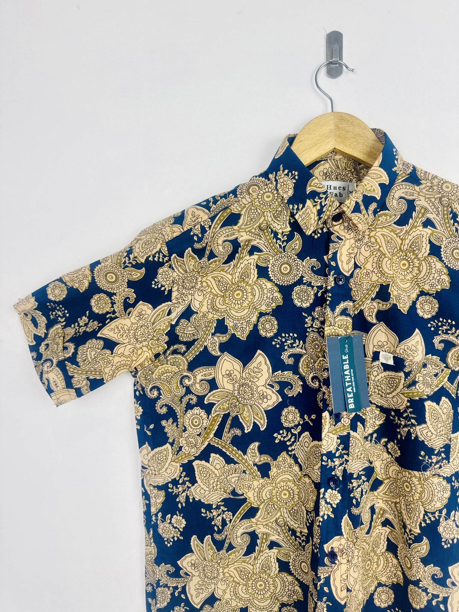 Ivory indigo floral Half Sleeves Shirt