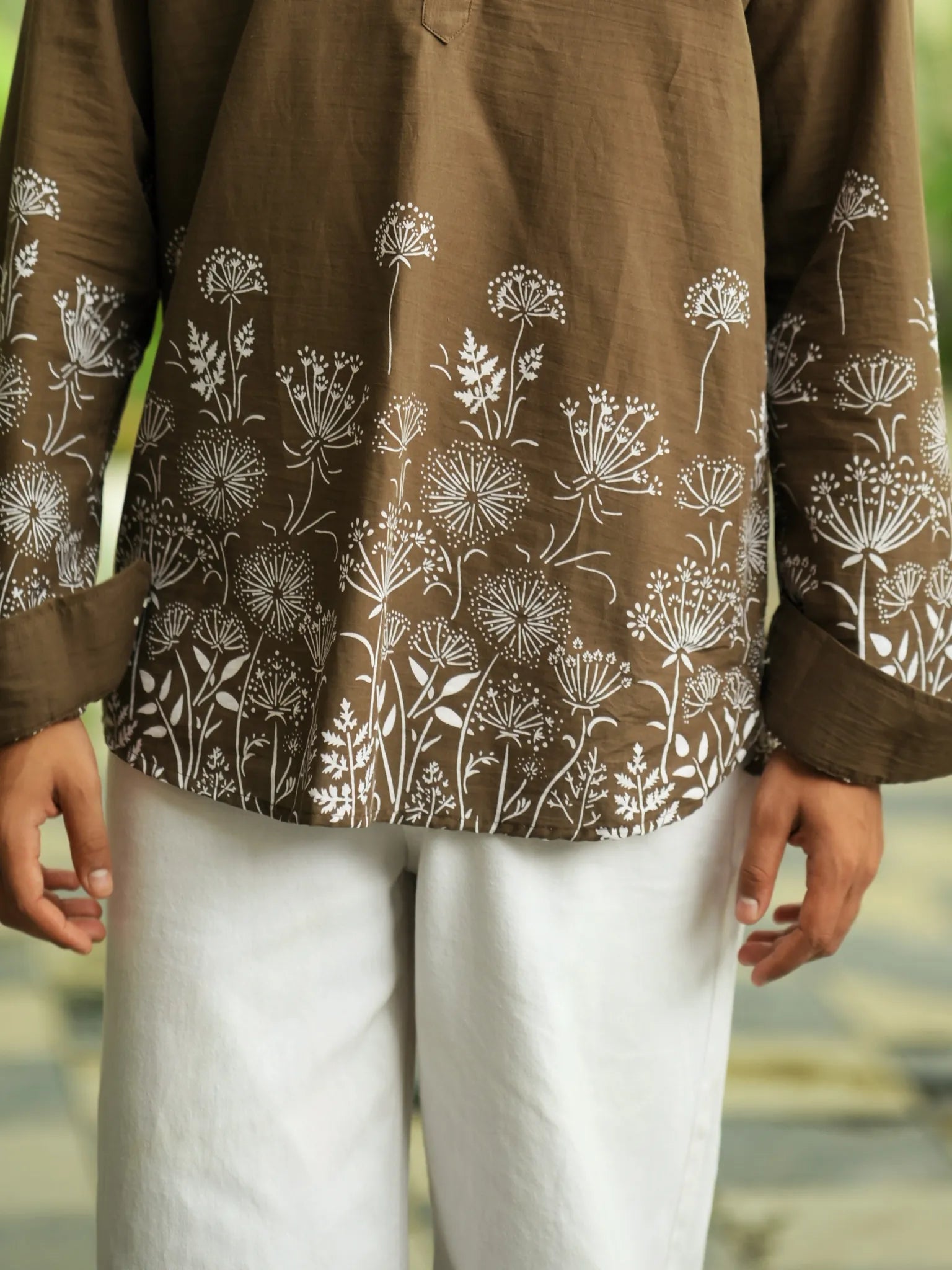 Brown Floral Placement Short Kurta
