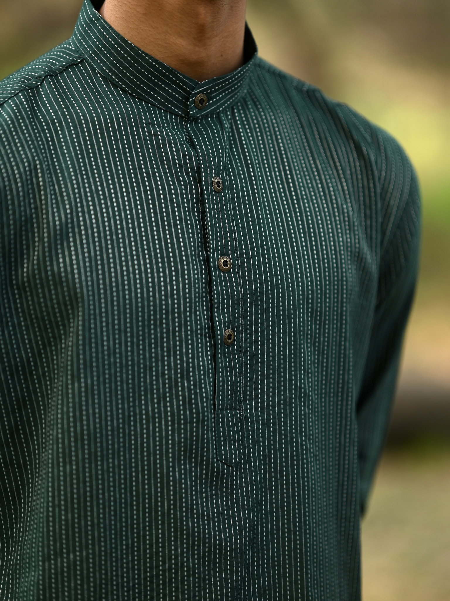 Olive Kantha Thread Work Long Kurta & pyjama set