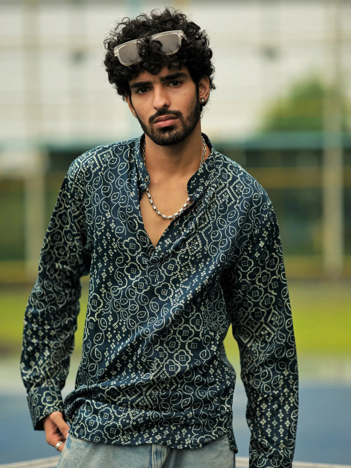 HUESFAB Dark Green Folk Short Kurta