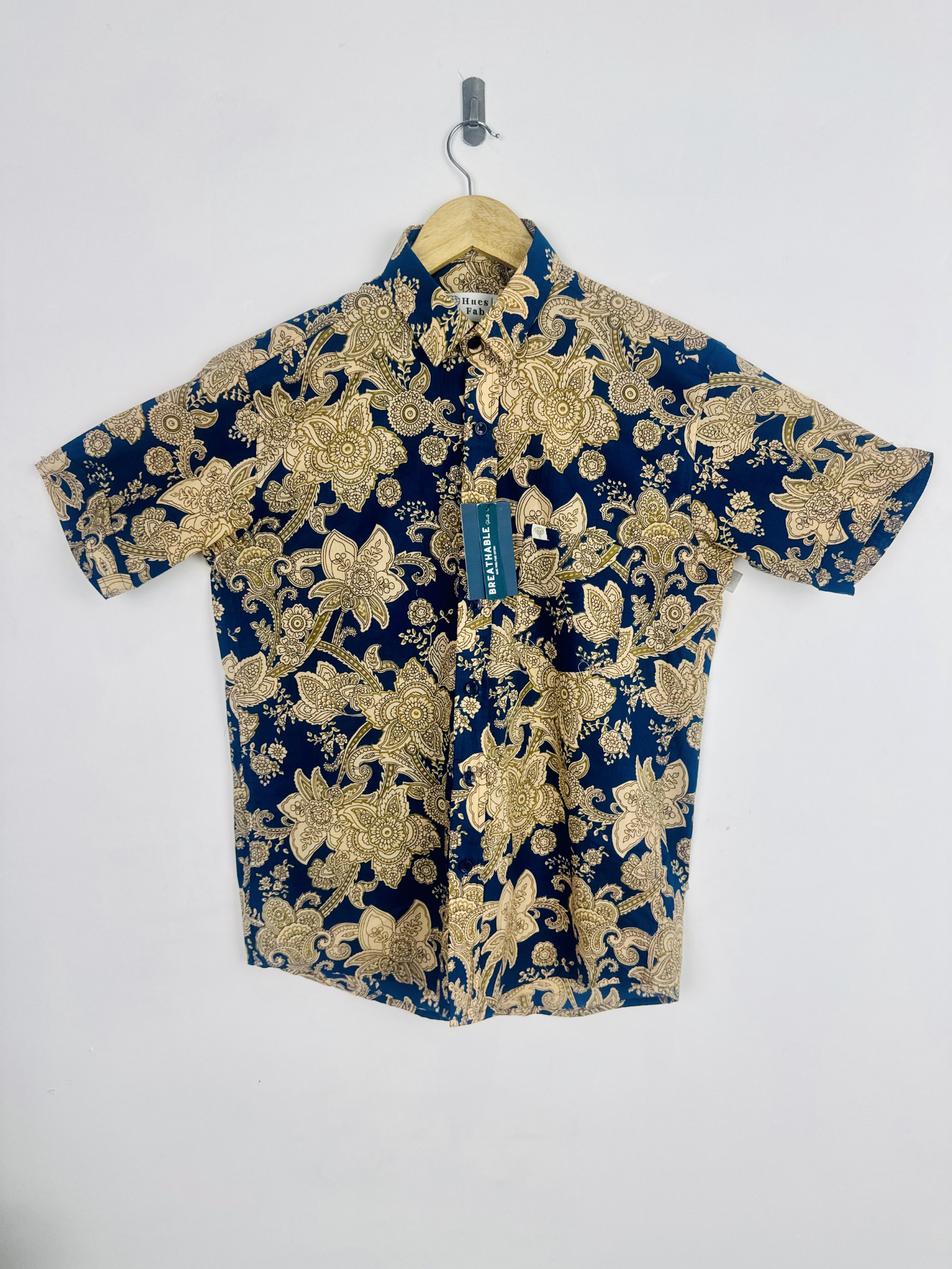 Ivory indigo floral Half Sleeves Shirt