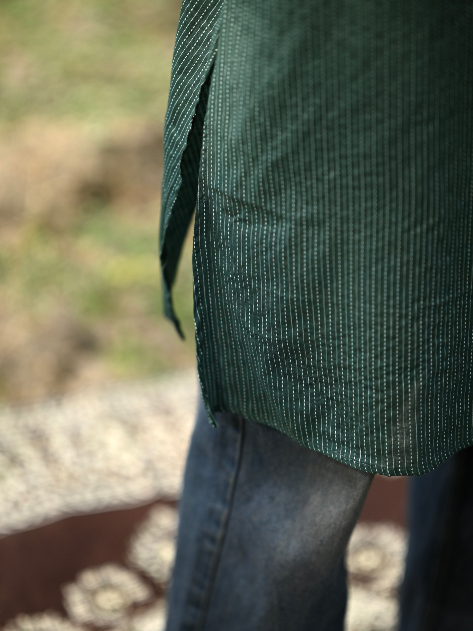 Olive Kantha Thread Work Long Kurta & pyjama set