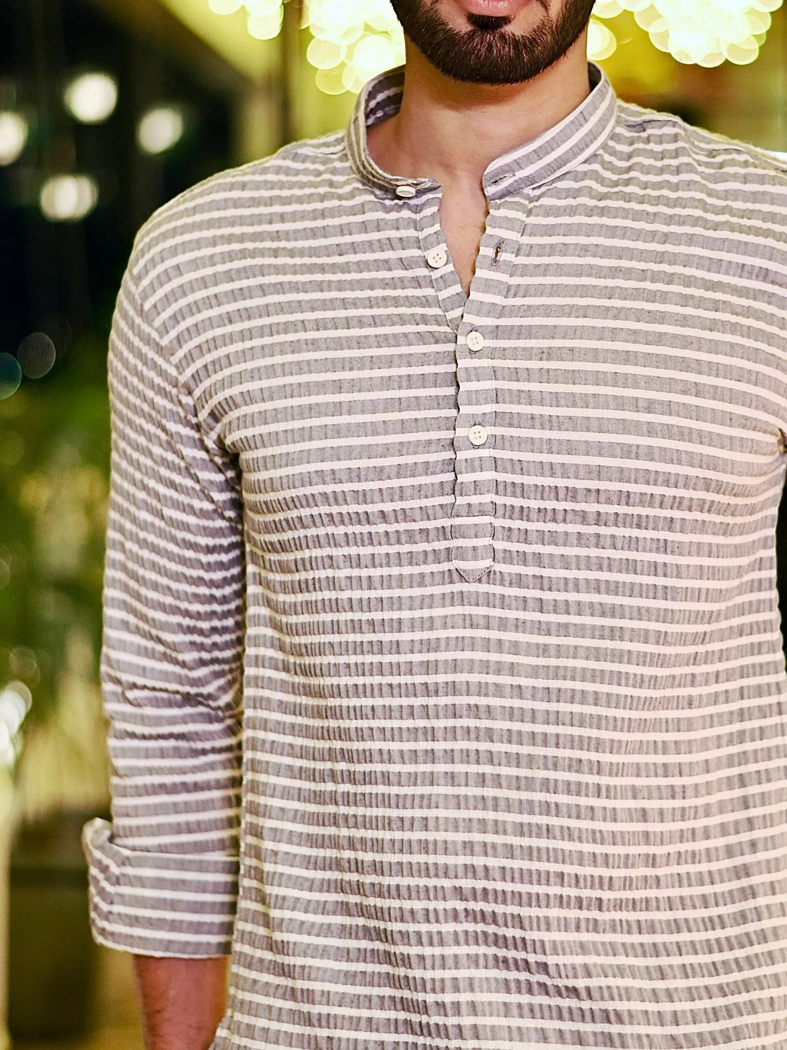 Grey Lining seersucker Short Kurta