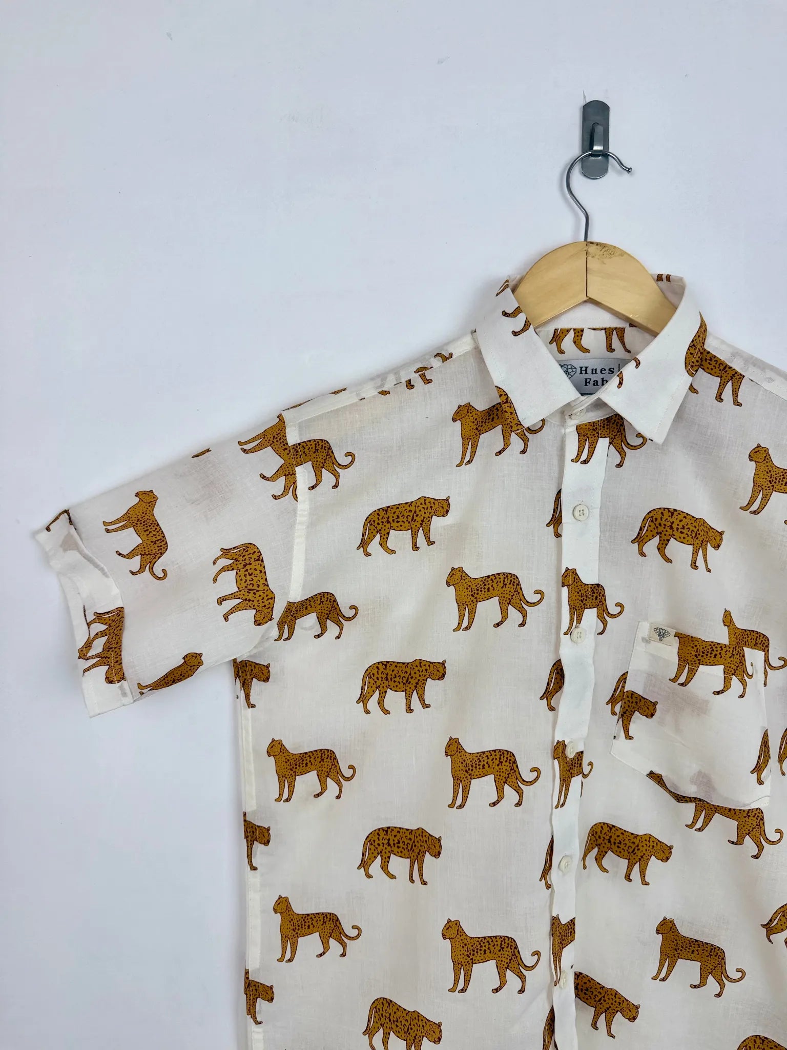 White Yellow Cheetah Half Sleeves Shirt