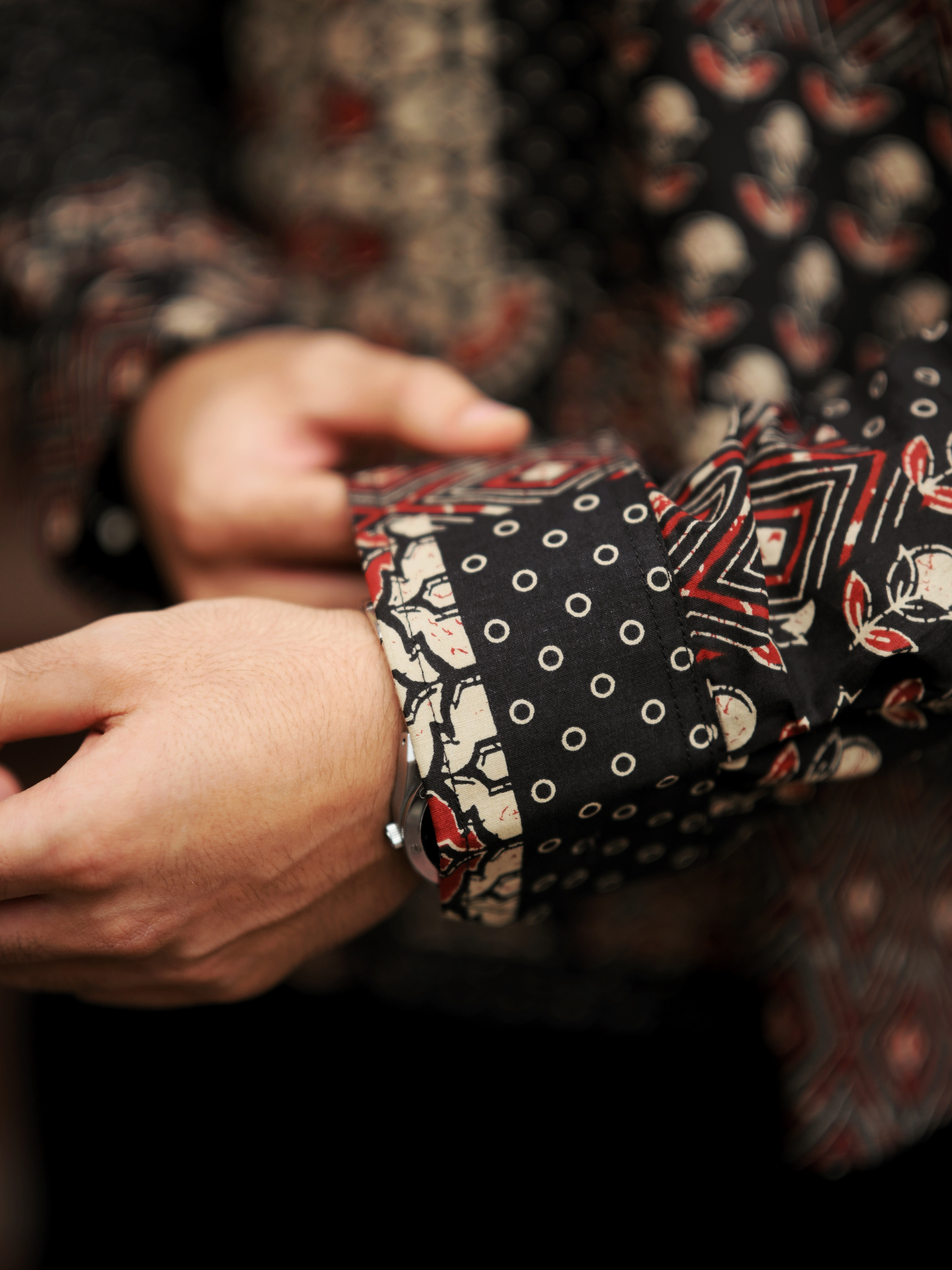 Black patchwork printed short kurta
