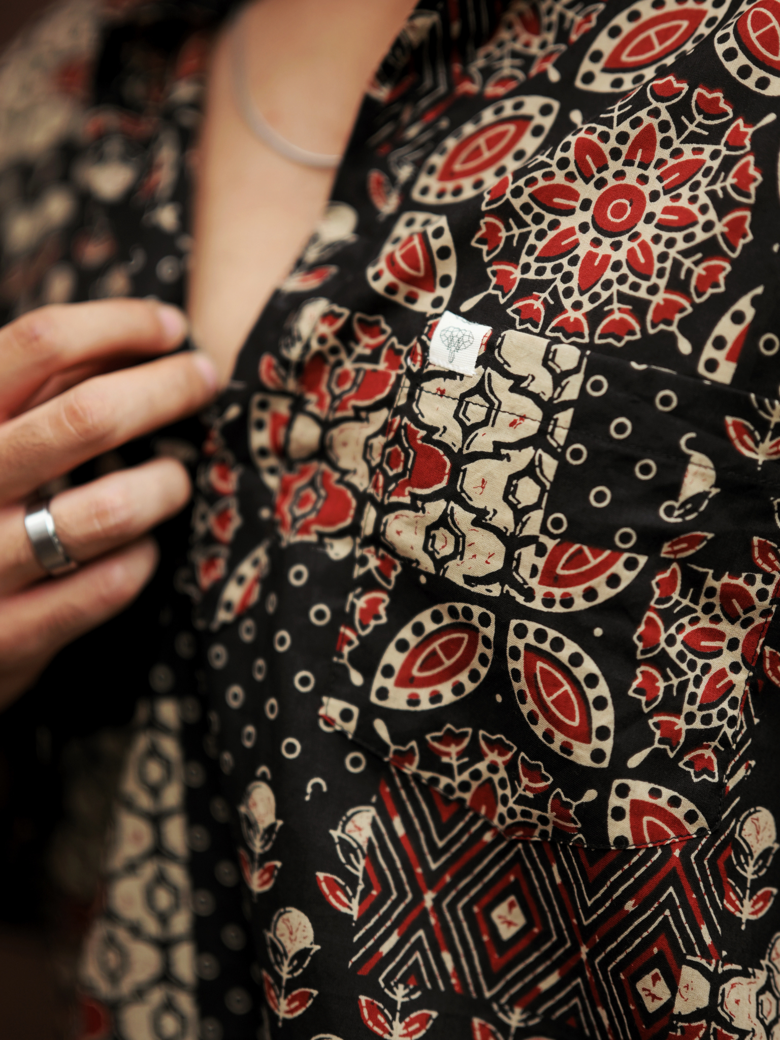 Black patchwork printed short kurta