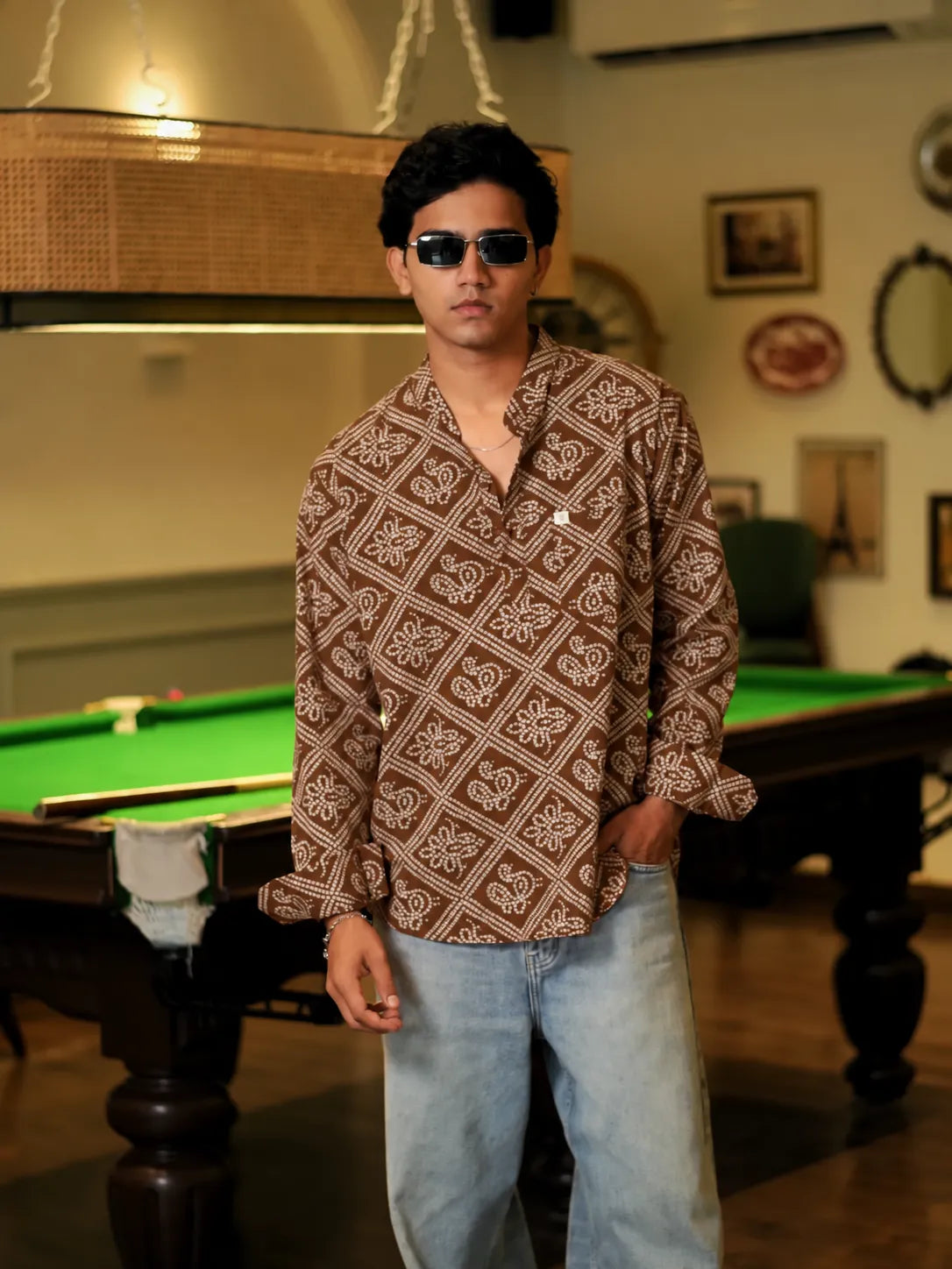 Brown Bandhani Printed Short Kurta