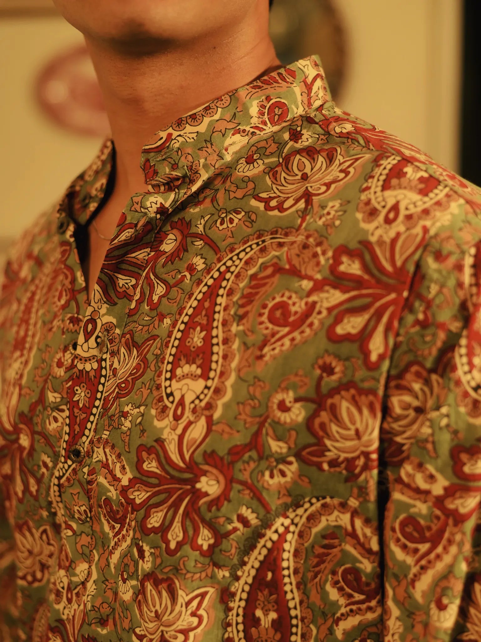 Green red paisley long kurta and Pyjama Set