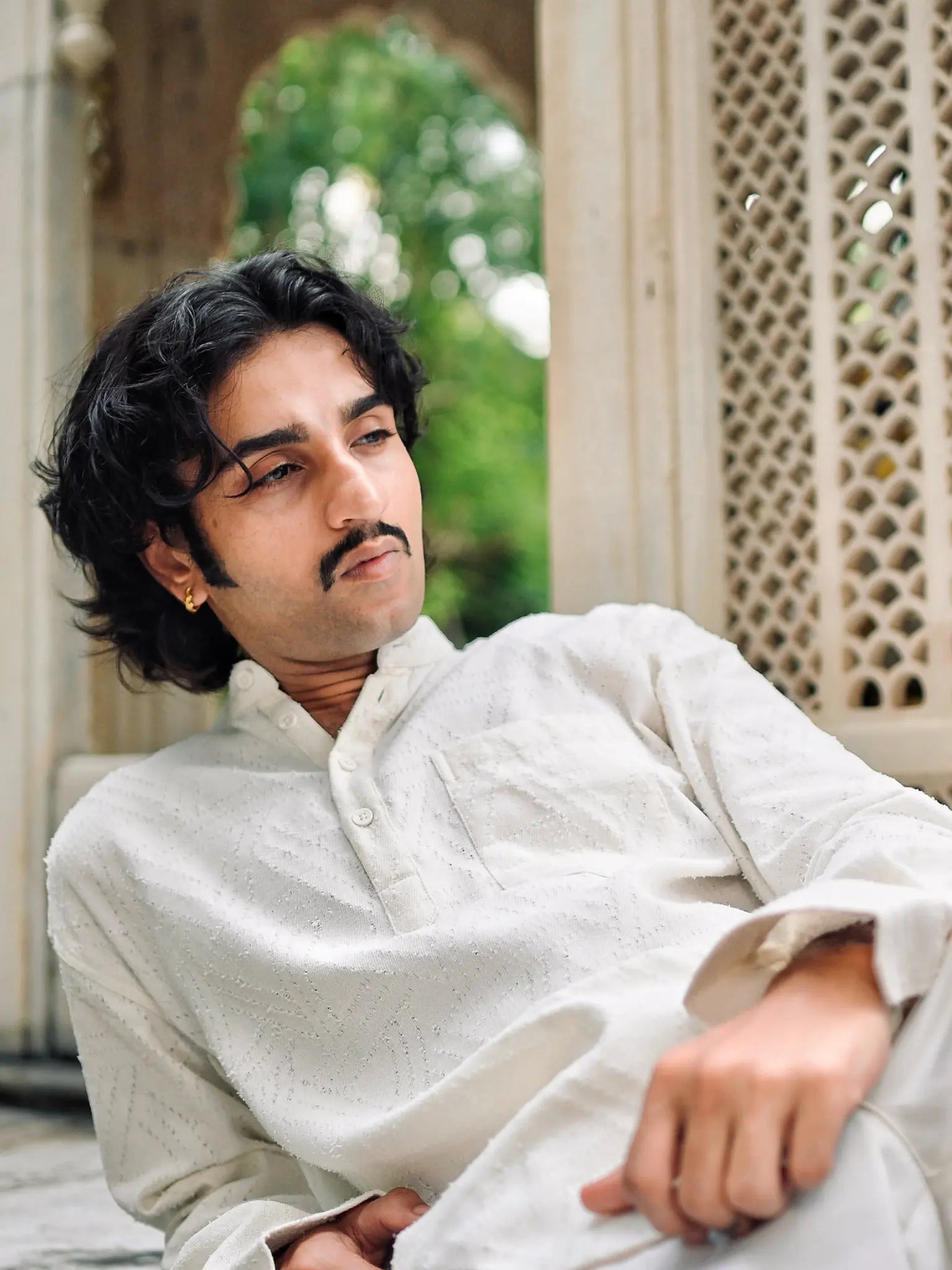 White Rugged Denim Short Kurta