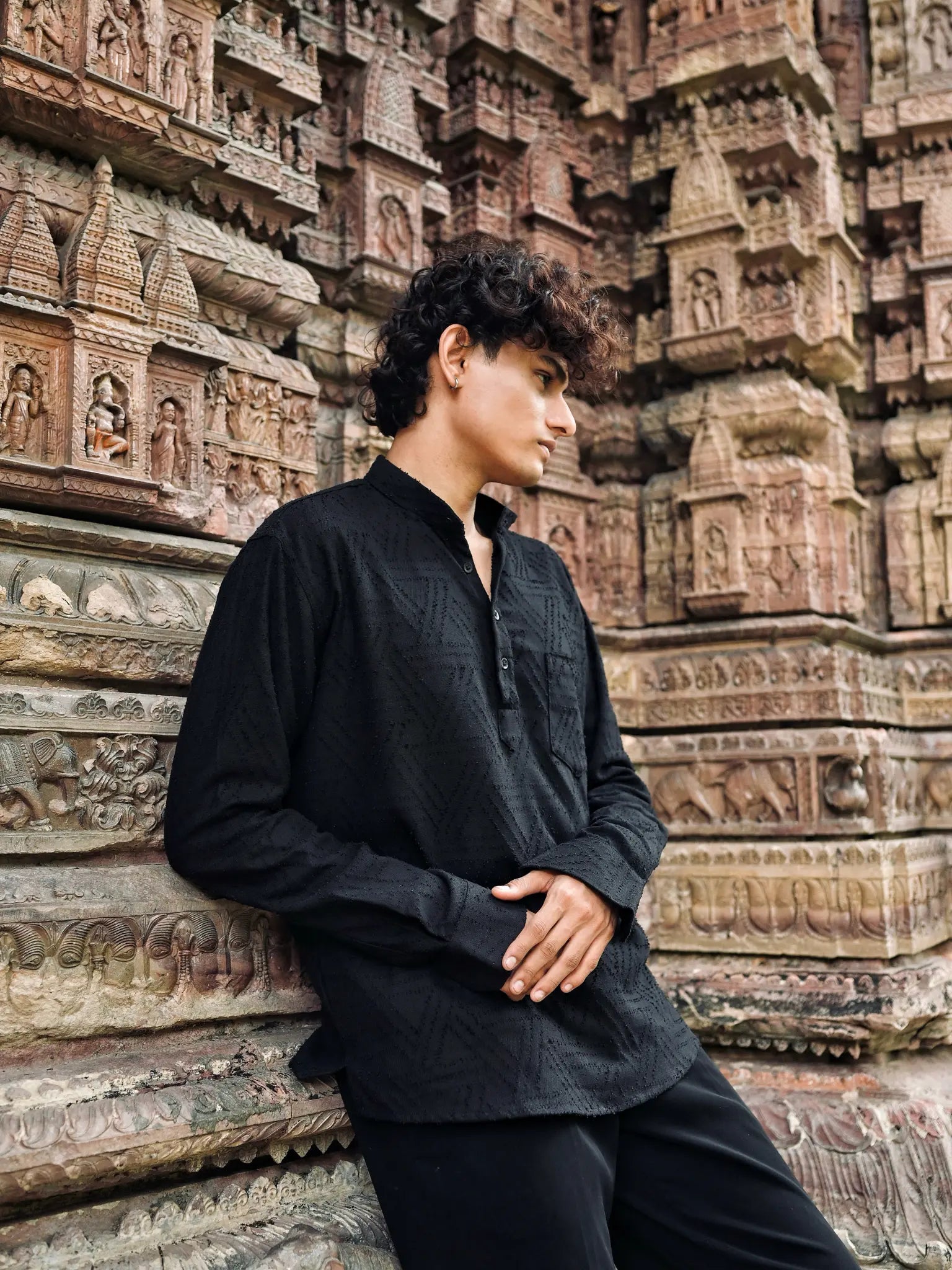 Black Rugged Denim Short Kurta