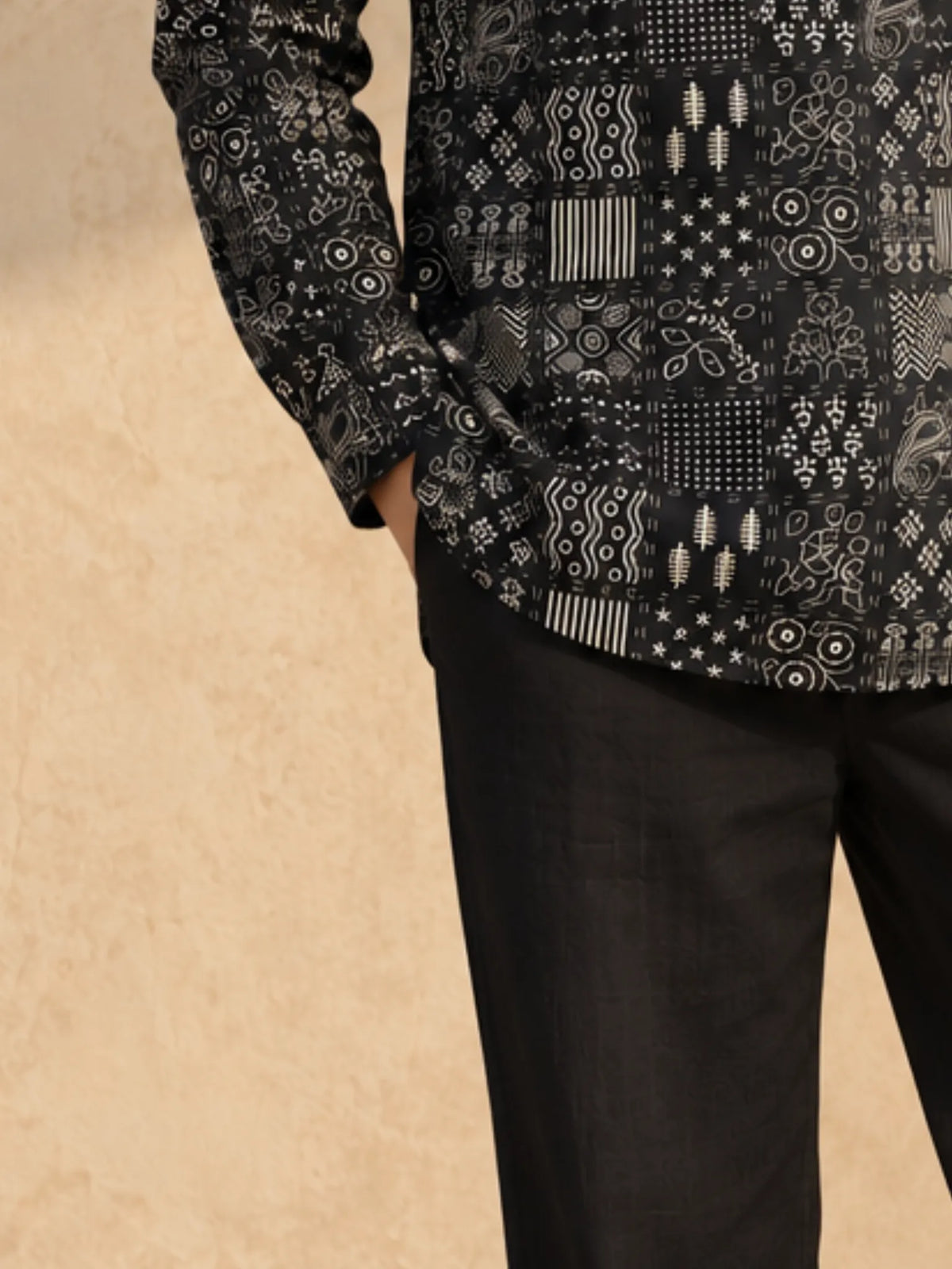 Black Mandala Art Short Kurta