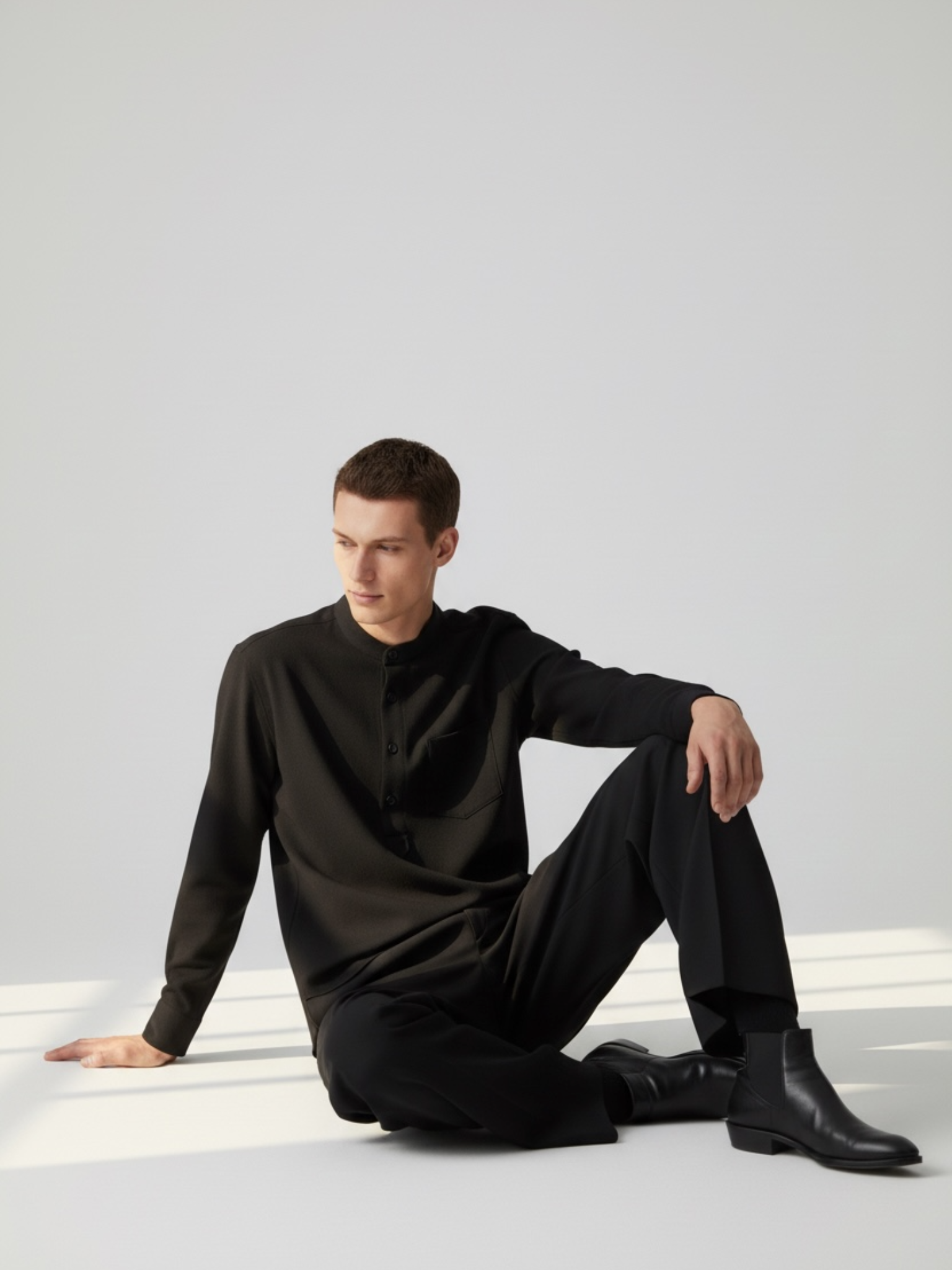 Black Linen Blend textured Short Kurta
