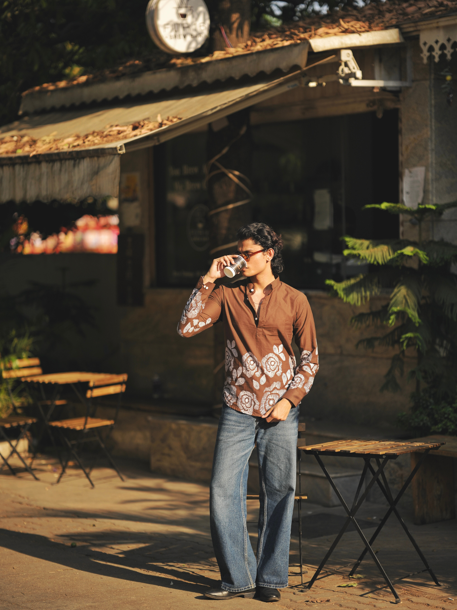 Sepia Placement Print short kurta