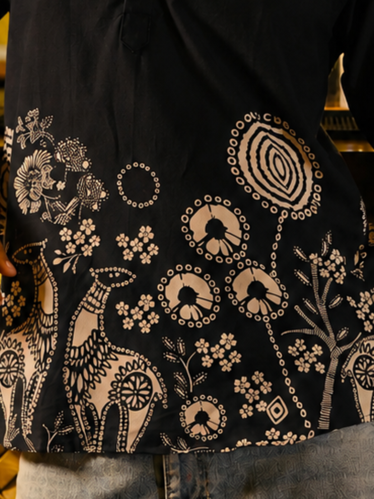 Black Placement Print short kurta