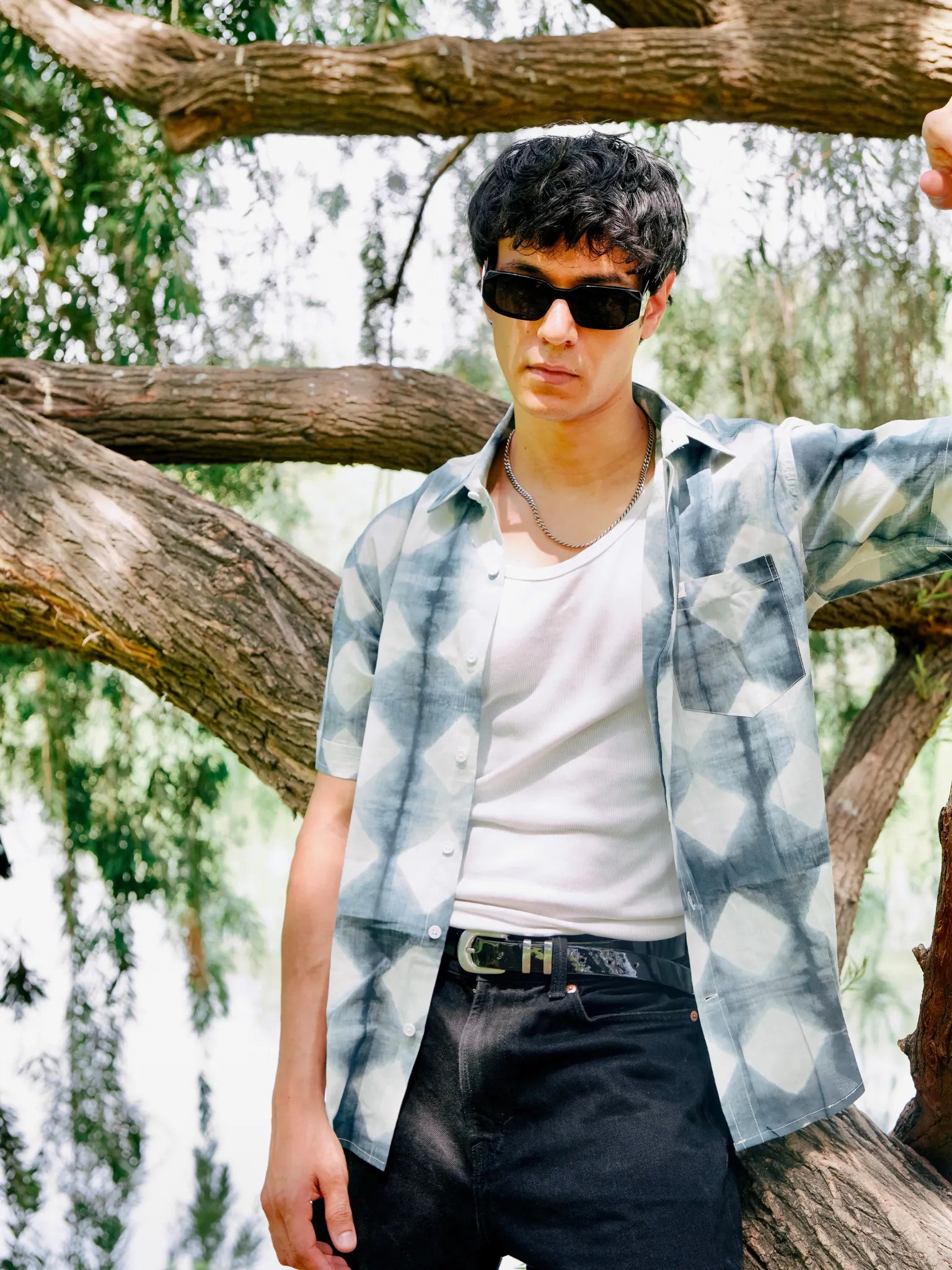 Grey Block Art Half Sleeves Shirt