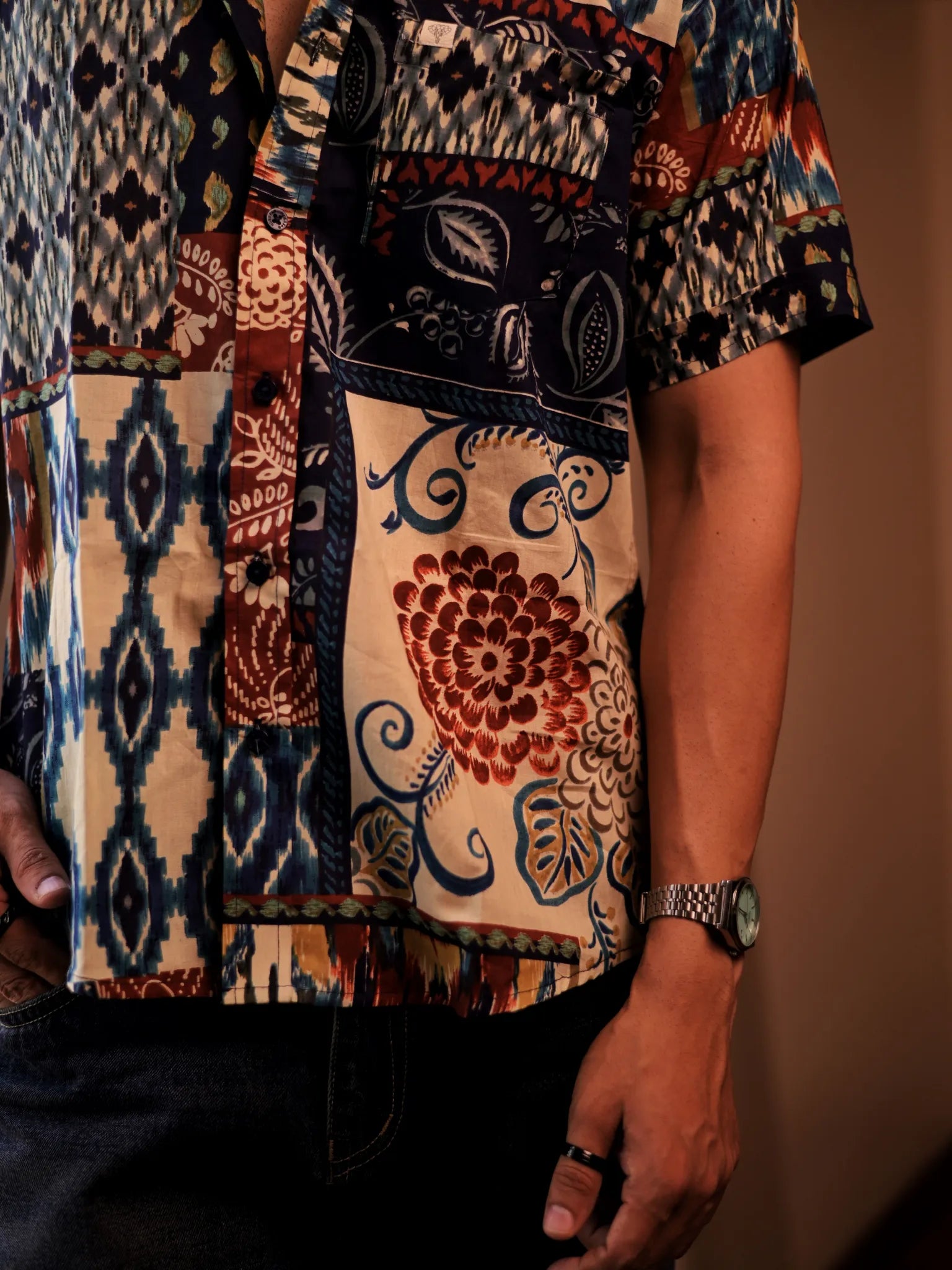 multicolor patchwork half sleeve shirt