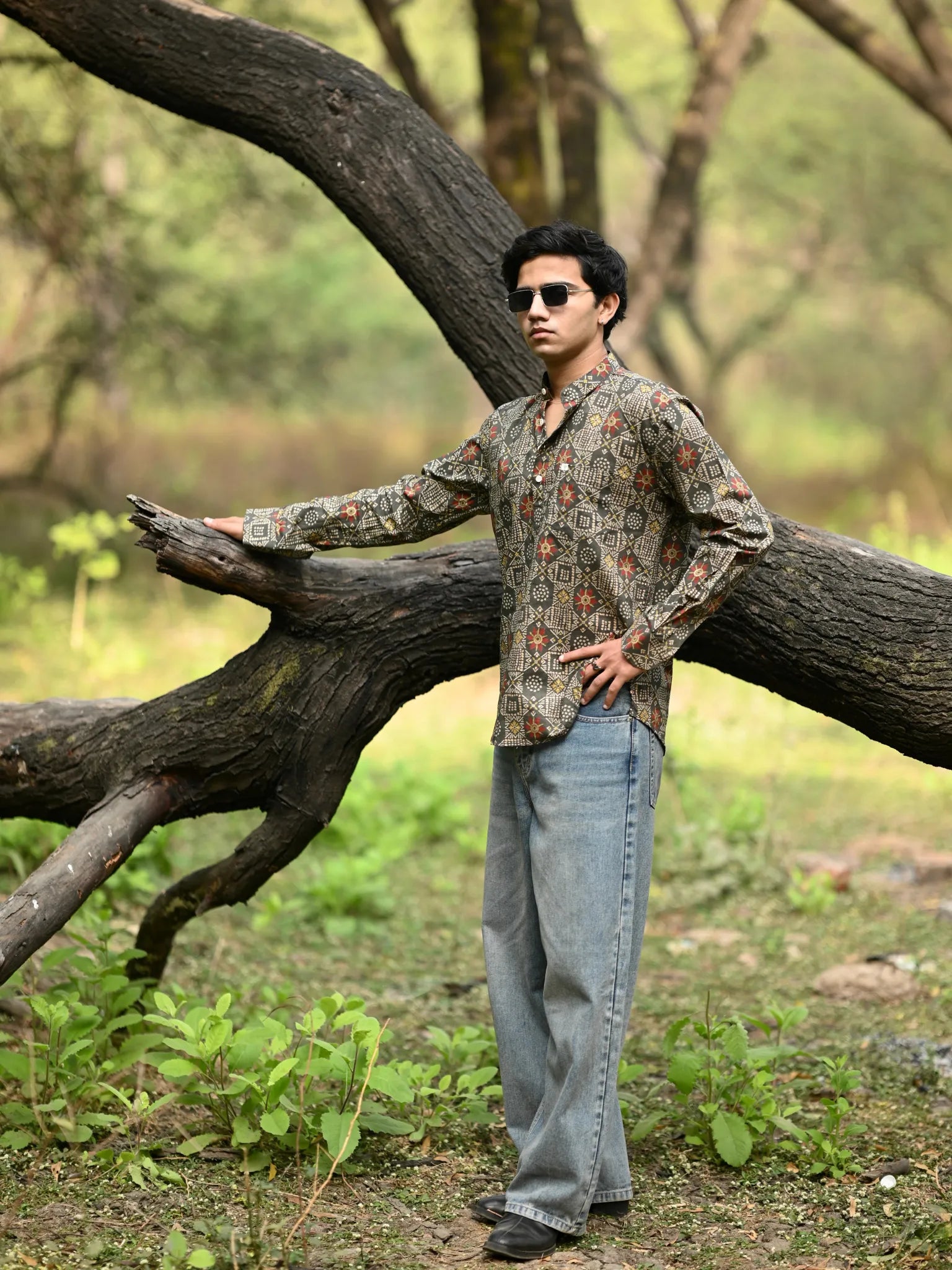 Olive Gold Mandala Short Kurta