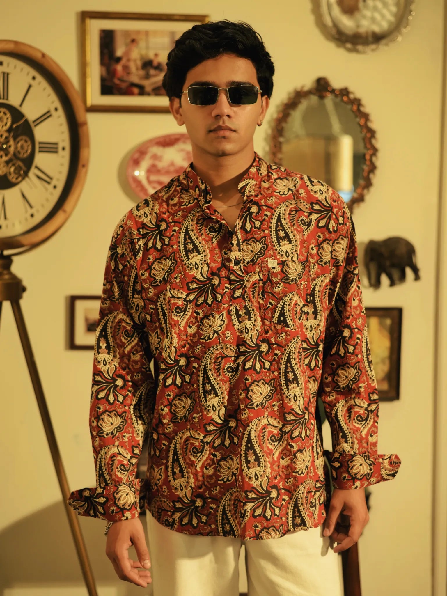 Red Black Paisley Short Kurta