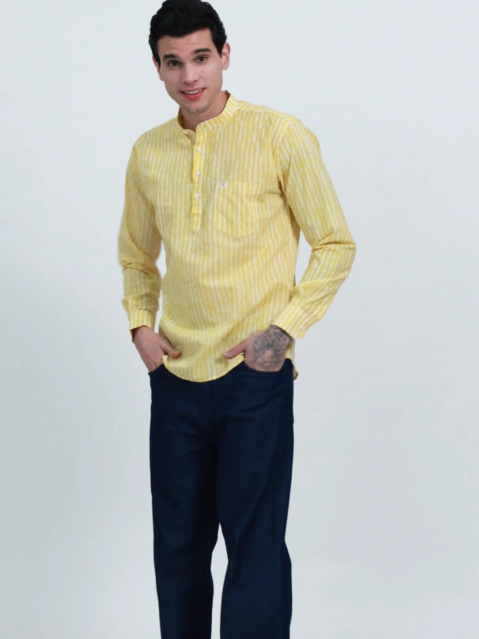 yellow lining printed short kurta