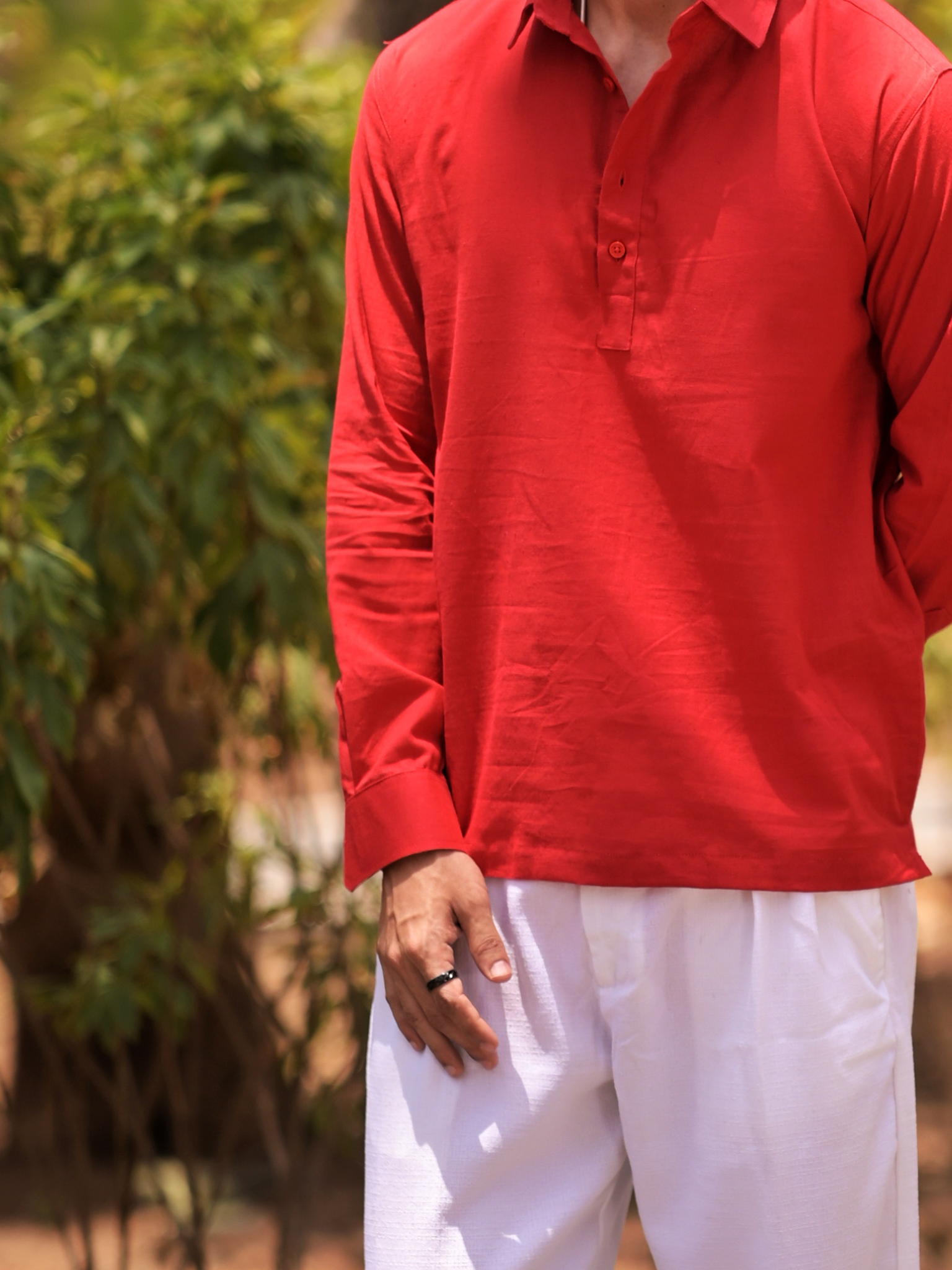 Red Pullover Kurta Shirt