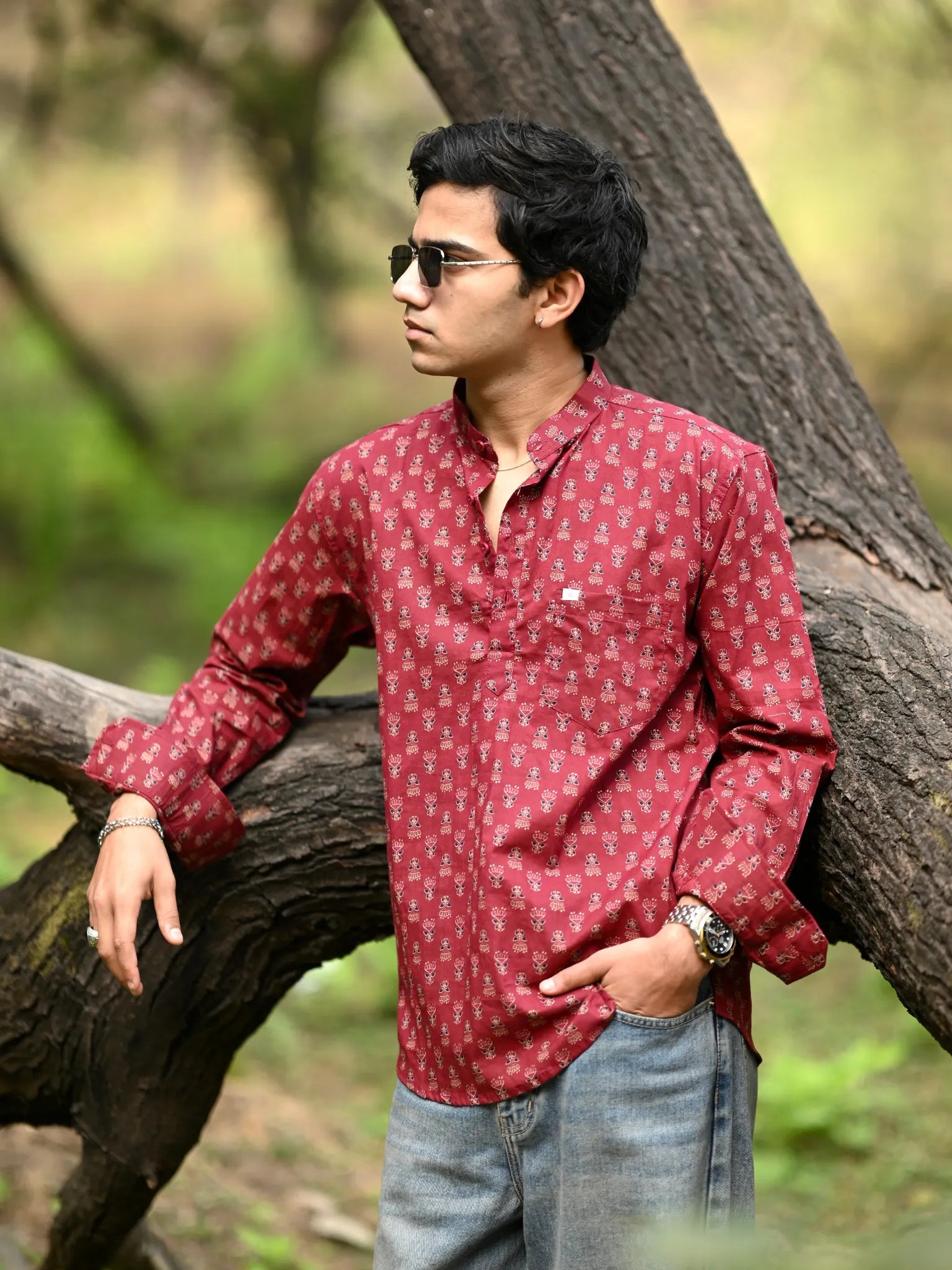 Maroon Gold Motifs Short Kurta