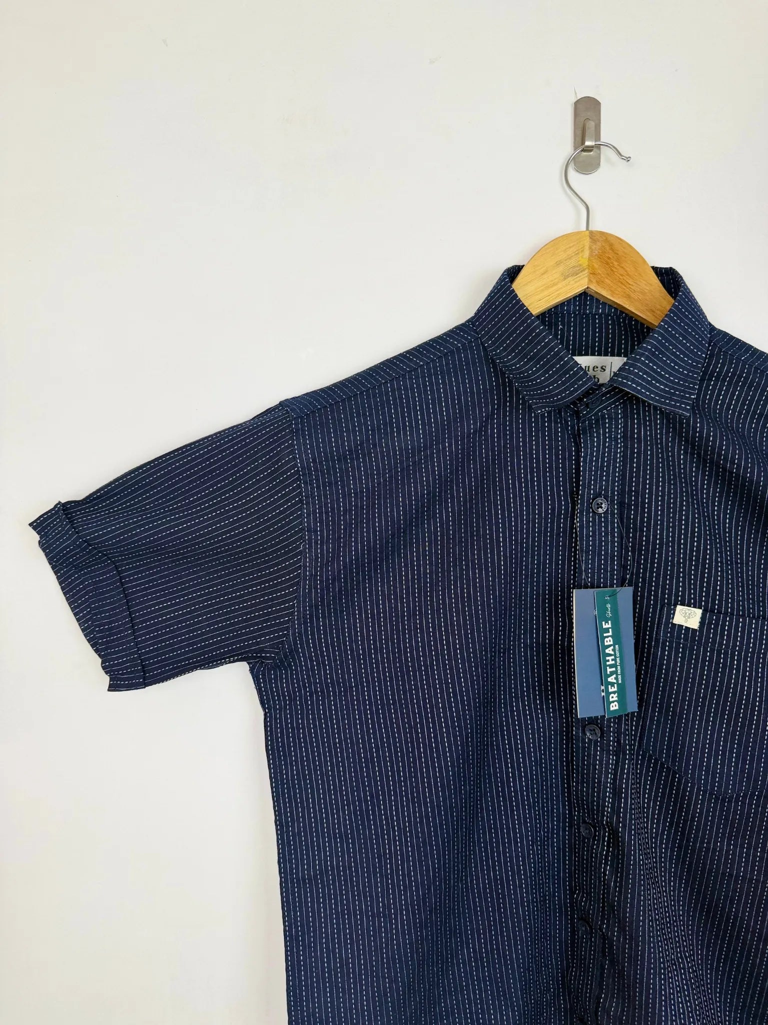 Navy Blue kantha Half Sleeves Shirt
