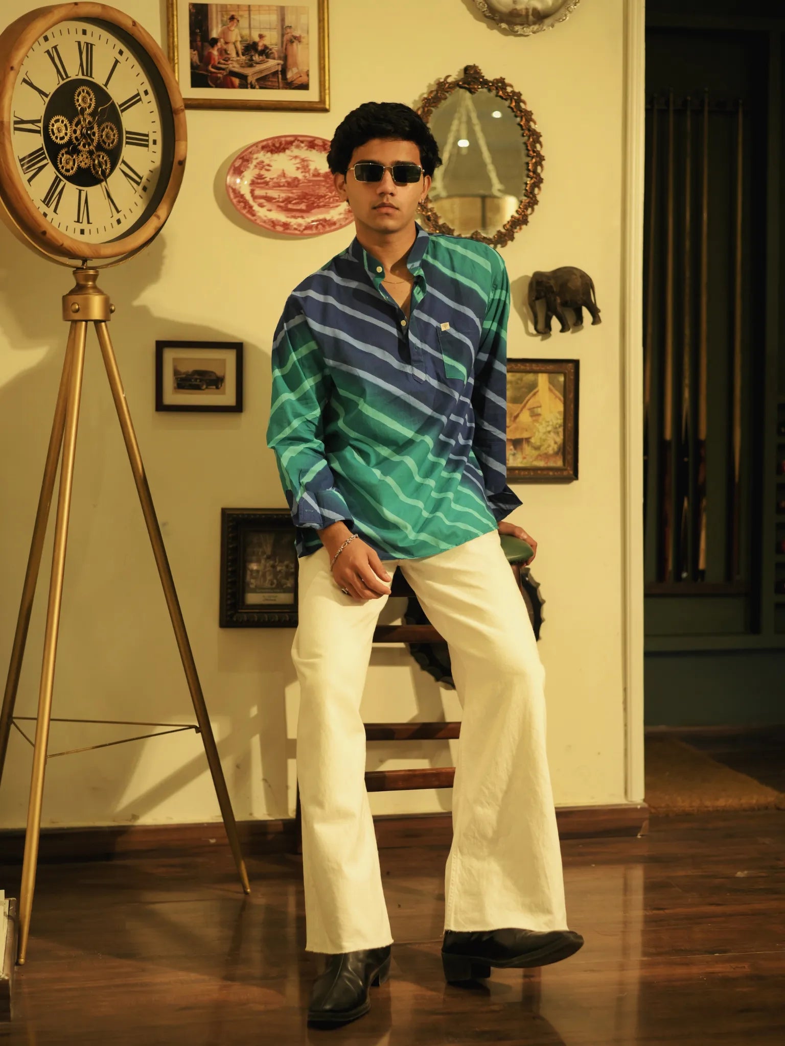 Blue Lehriya printed Short Kurta