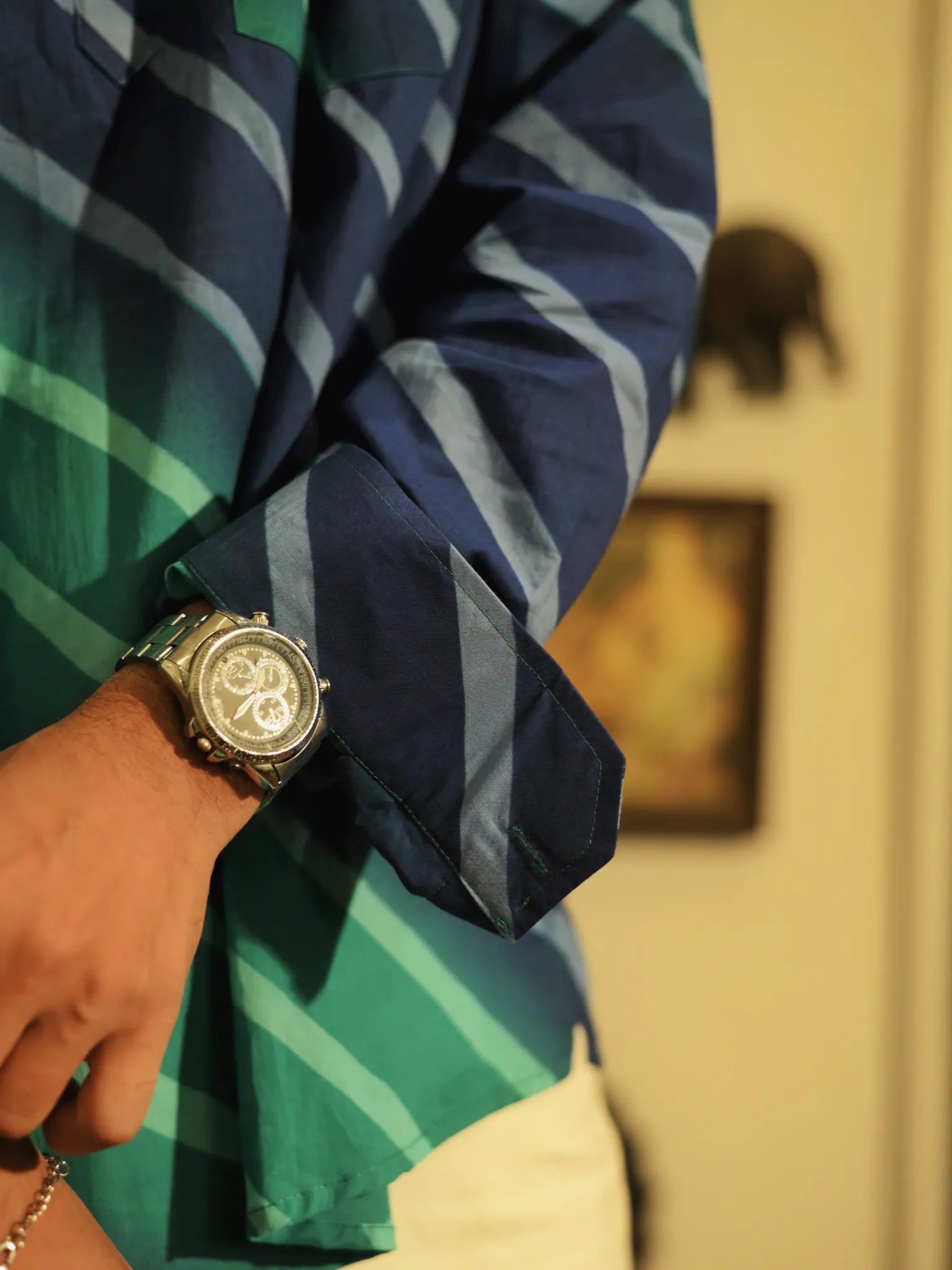 Blue Lehriya printed Short Kurta