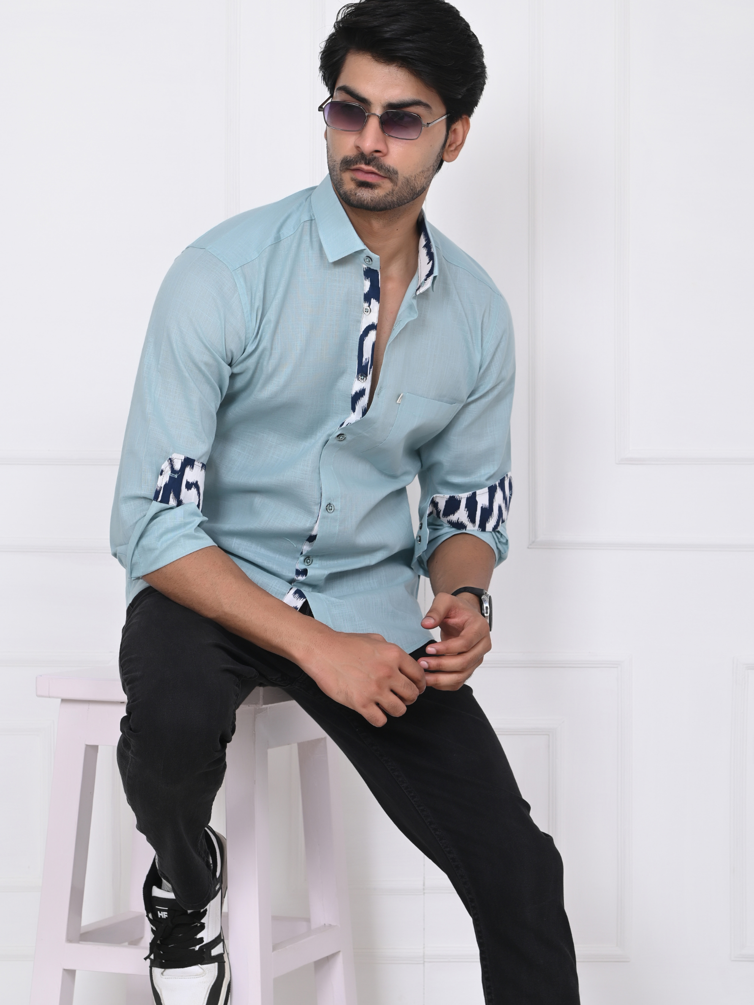 Sky Blue Linen Blend Shirt